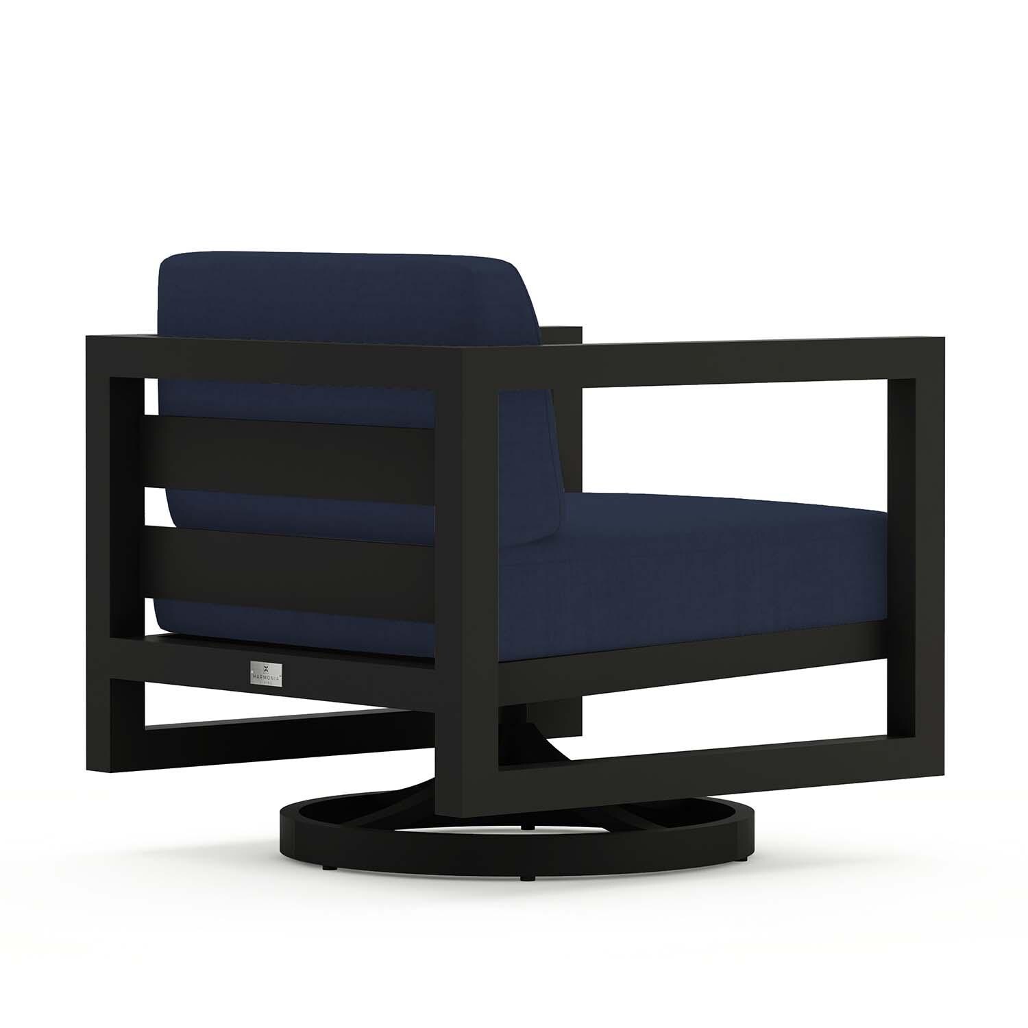 Misty Cove Aluminum Swivel Club Chair in Black/Spectrum Indigo by Lakeview Outdoor Designs - Back Angled - White Background thumbnail