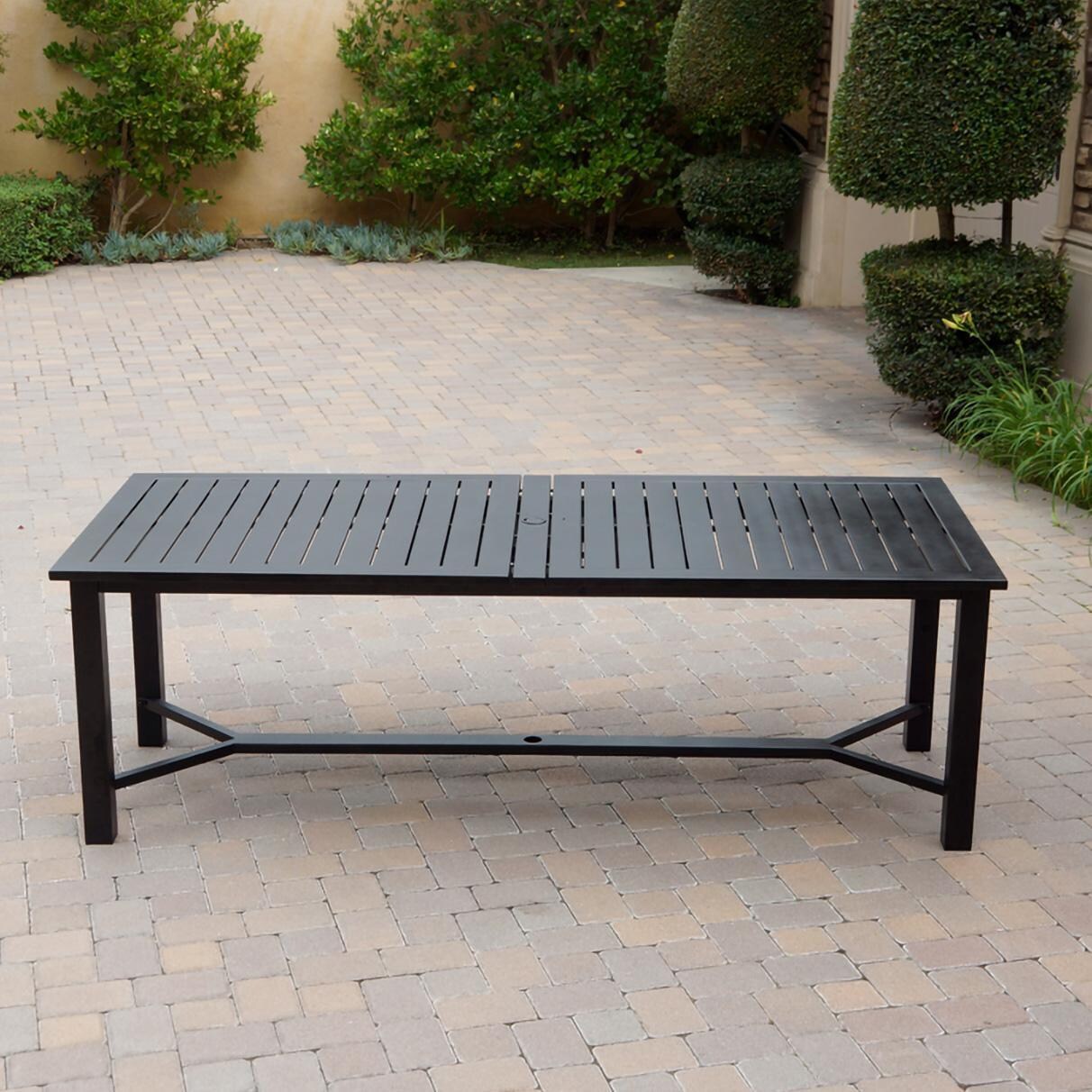 Darlee B/DL13-11PCDR-2350LE-R Nassau 11 Pc Cast Aluminum Dining Set w/ Rocker in Antique Bronze w/ Red Cushions - Table Side View - Lifestyle thumbnail