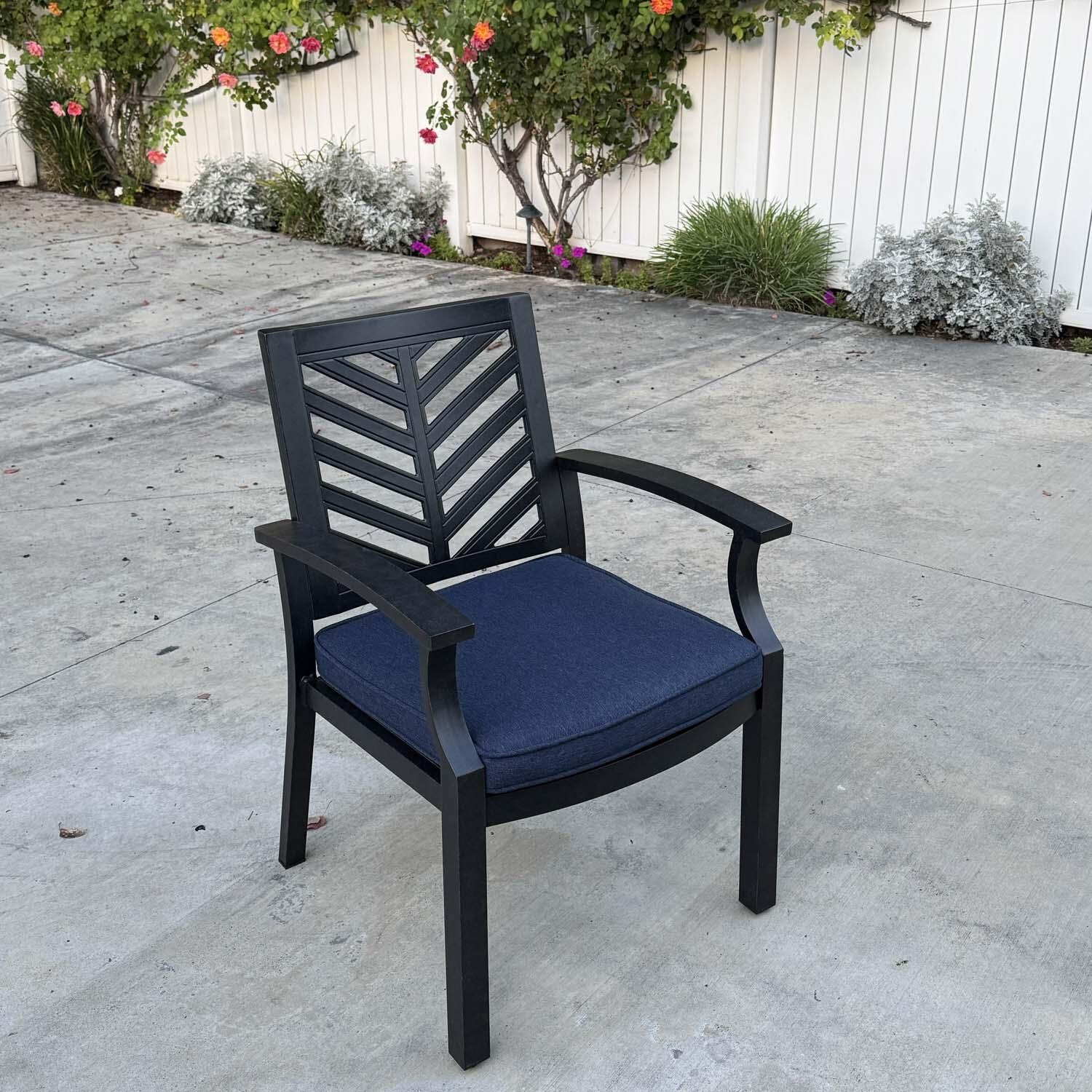 Palm Springs Aluminum 2 Pc Dining Arm Chair Set in Antique Bronze/Navy by Darlee - Angled View - Lifestyle thumbnail