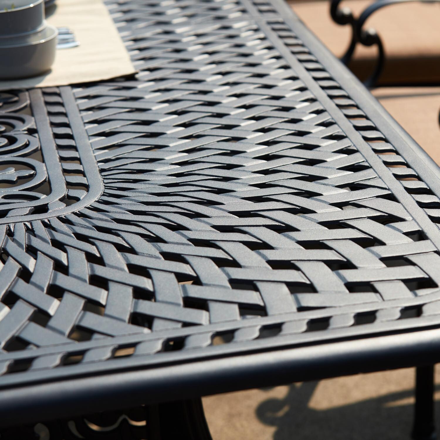 Darlee 201010-11PC-60LE Santa Barbara 11 Piece Cast Aluminum Patio Dining Set W/ 92 X 42 Inch Rectangular Extension Table & Beige Canvas Cushions - Table Detail thumbnail