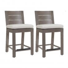 Laguna 2 Piece Aluminum Patio Bar Stool Set W/ Sunbrella Canvas Flax Cushions By Sunset West image