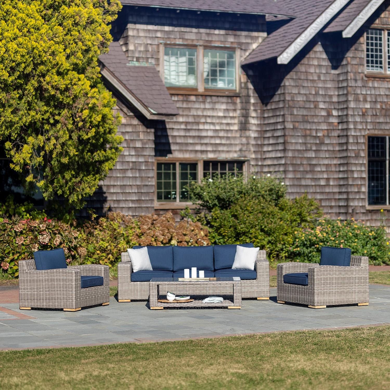 Palma Luxe 4 Pc Wicker Seating Set in Oyster / Spectrum Indigo by KETTLER