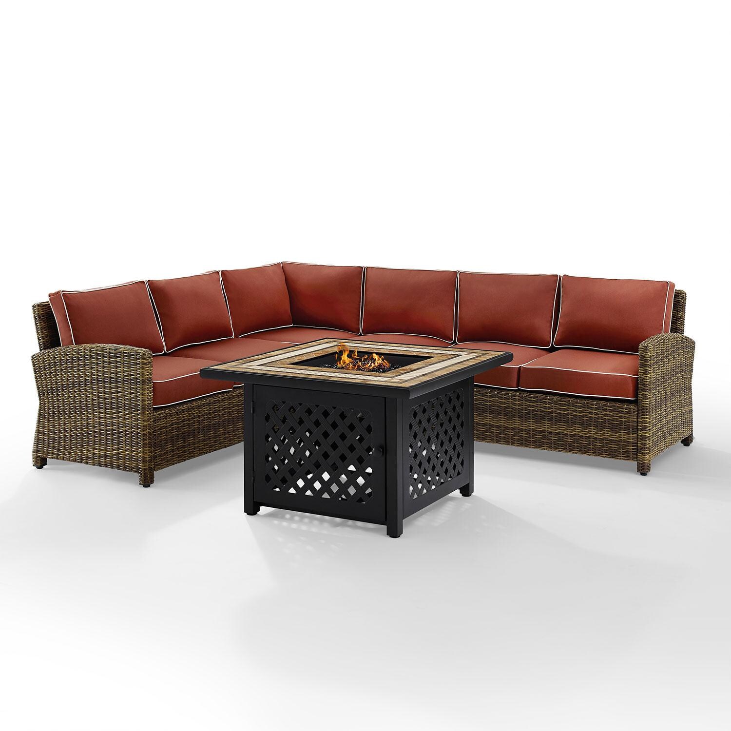 Ultimate Patio UP-92391-SG 5Pc Wicker Outdoor Sectional Set W/ Fire Table in Sangria - Front View - White Background thumbnail