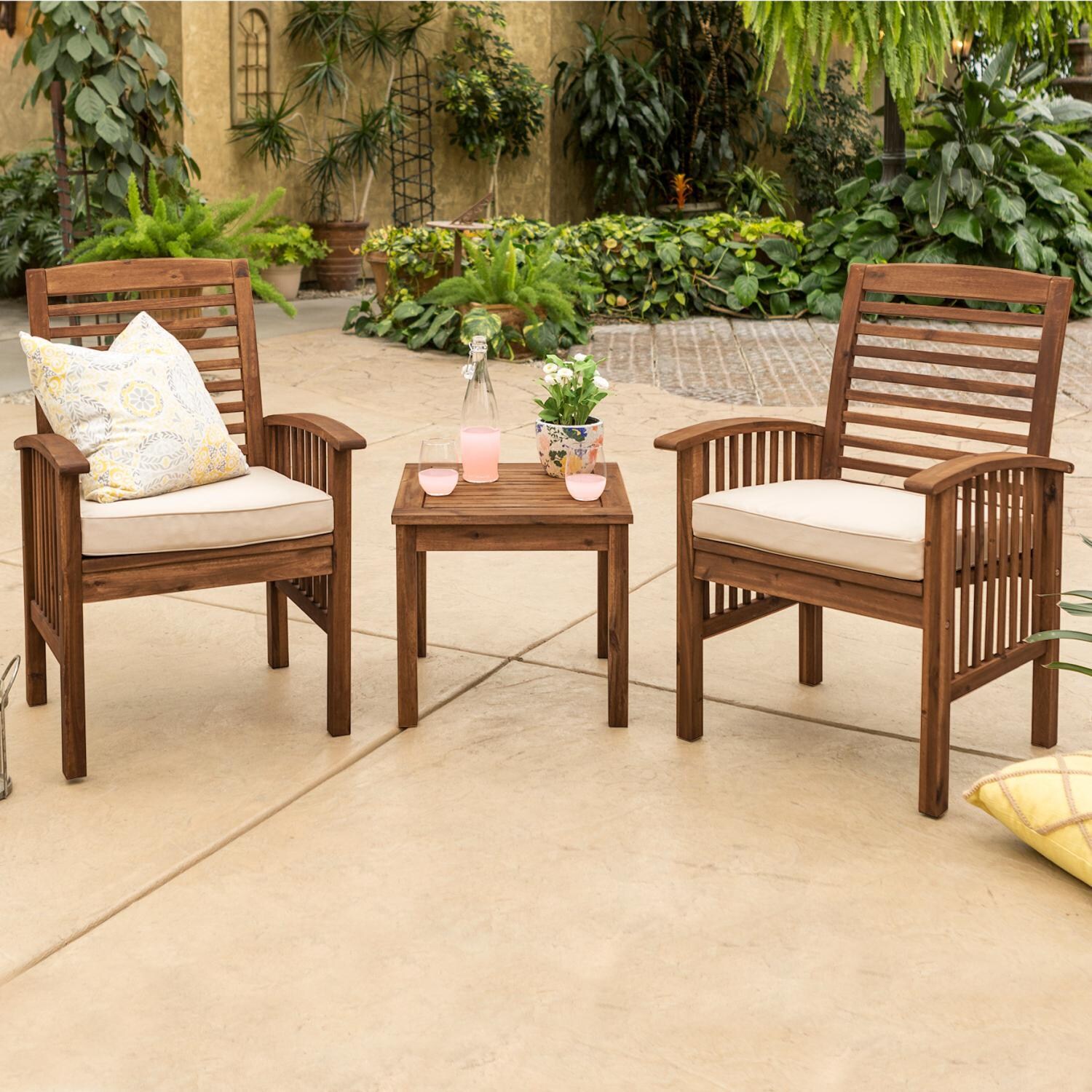 Ultimate Patio Horizon Way 3 Piece Dark Brown Acacia Patio Conversation Set W/ Natural Cushions thumbnail