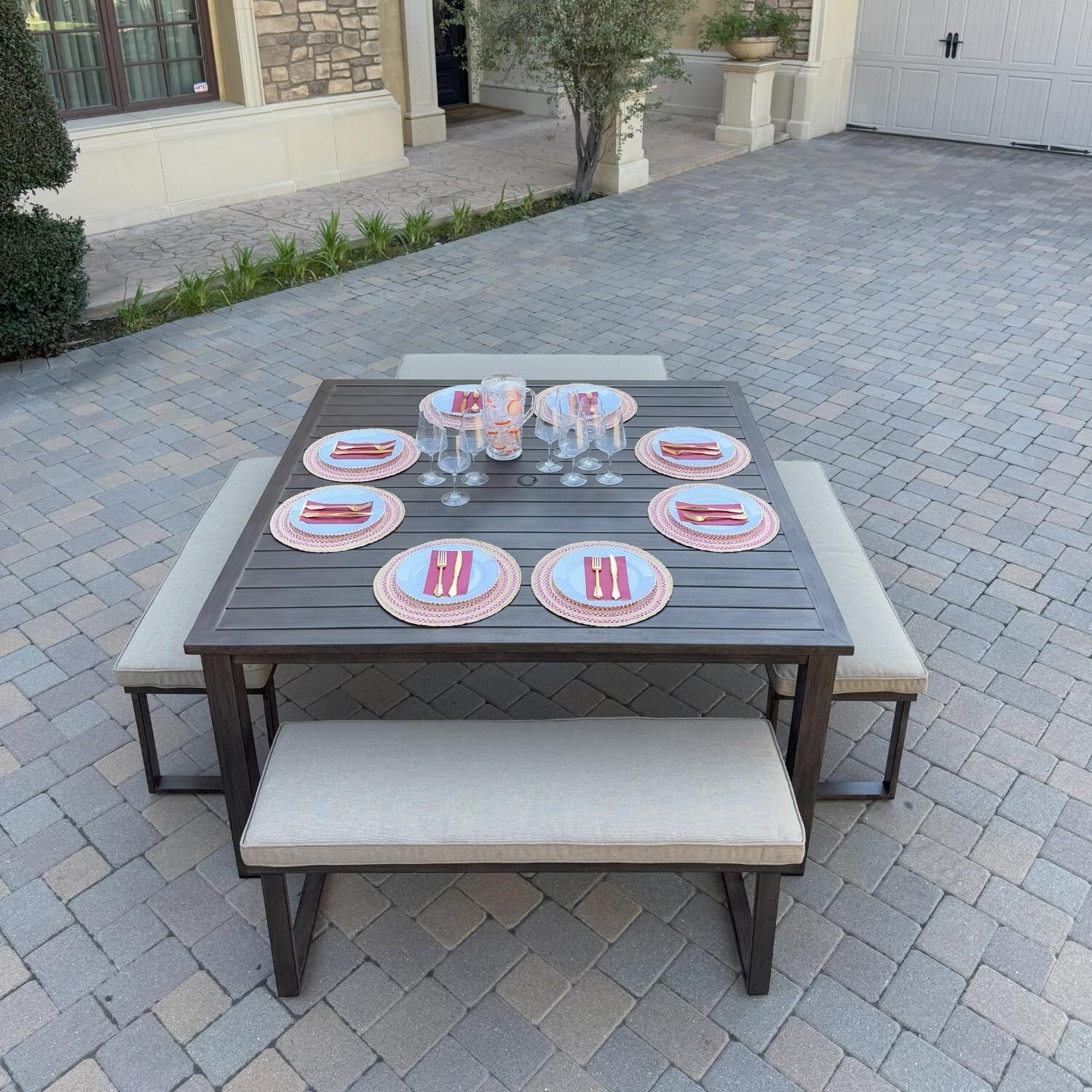 Atlantis 47 1/2-in Aluminum Bench w/ Beige Cushion by Darlee - Benches At Table - Lifestyle thumbnail