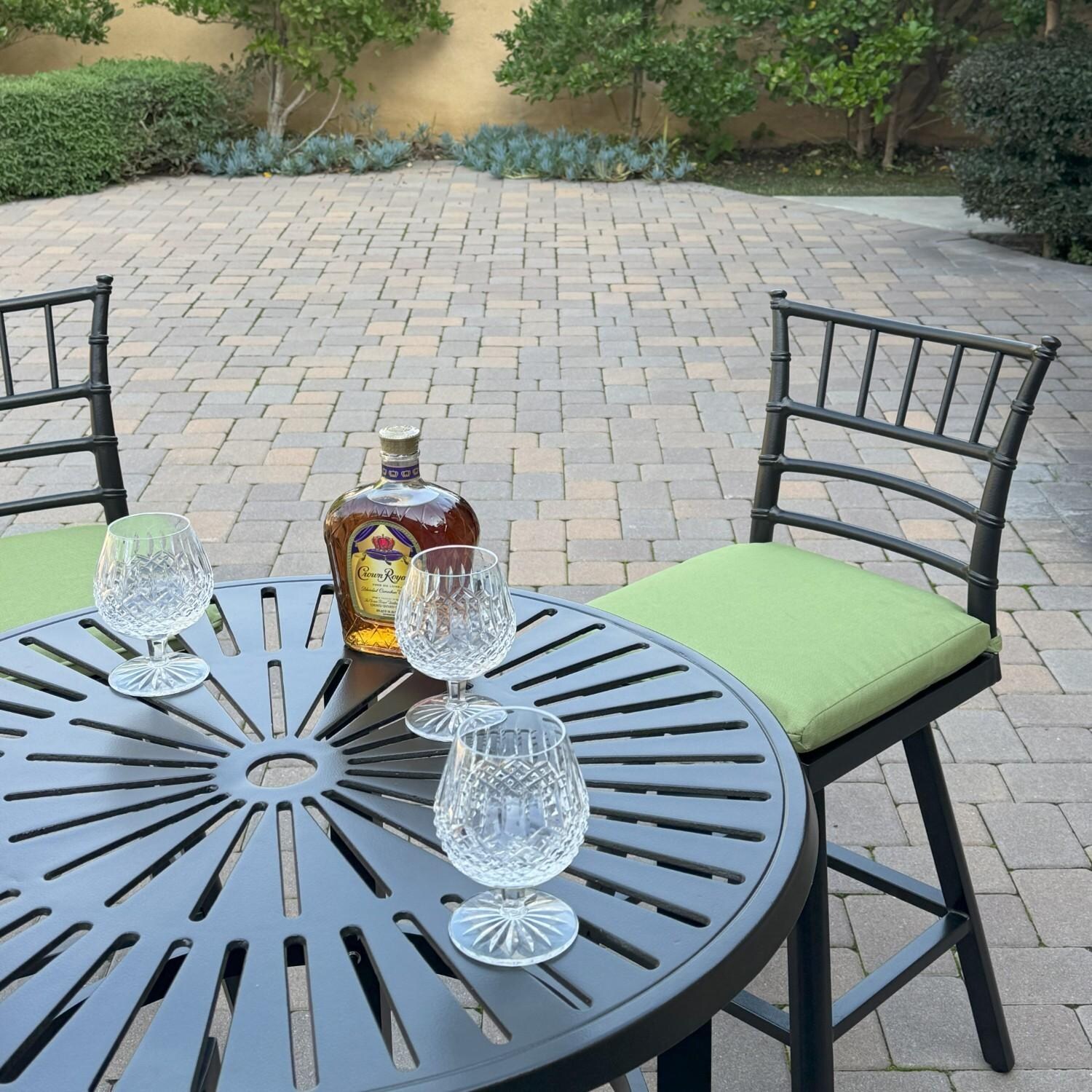 Bella 5 Pc Aluminum Swivel Counter Height Bar Set in Green/Dark Brown by Darlee - 2 Chairs at Table - Lifestyle thumbnail