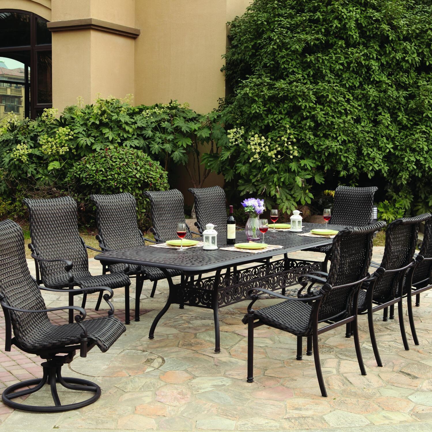 Victoria 11 Pc Resin Wicker Dining Set w/ 92 X 42 Inch Series 60 Extension Table & 2 Swivel Rockers in Espresso/ by Darlee