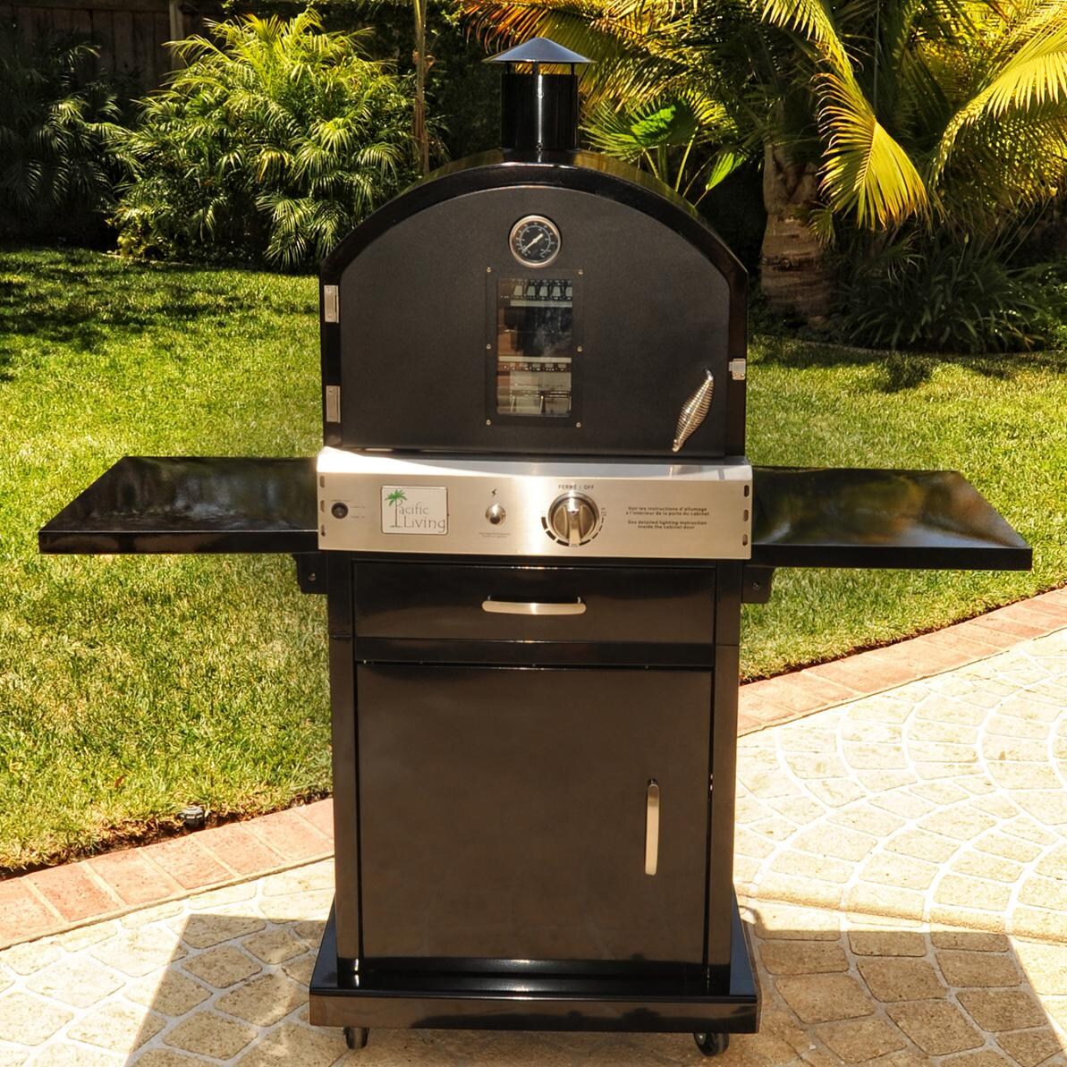 Pacific Living PL8BLK Propane Gas Black Powder Coated Outdoor Pizza Oven On Cart thumbnail