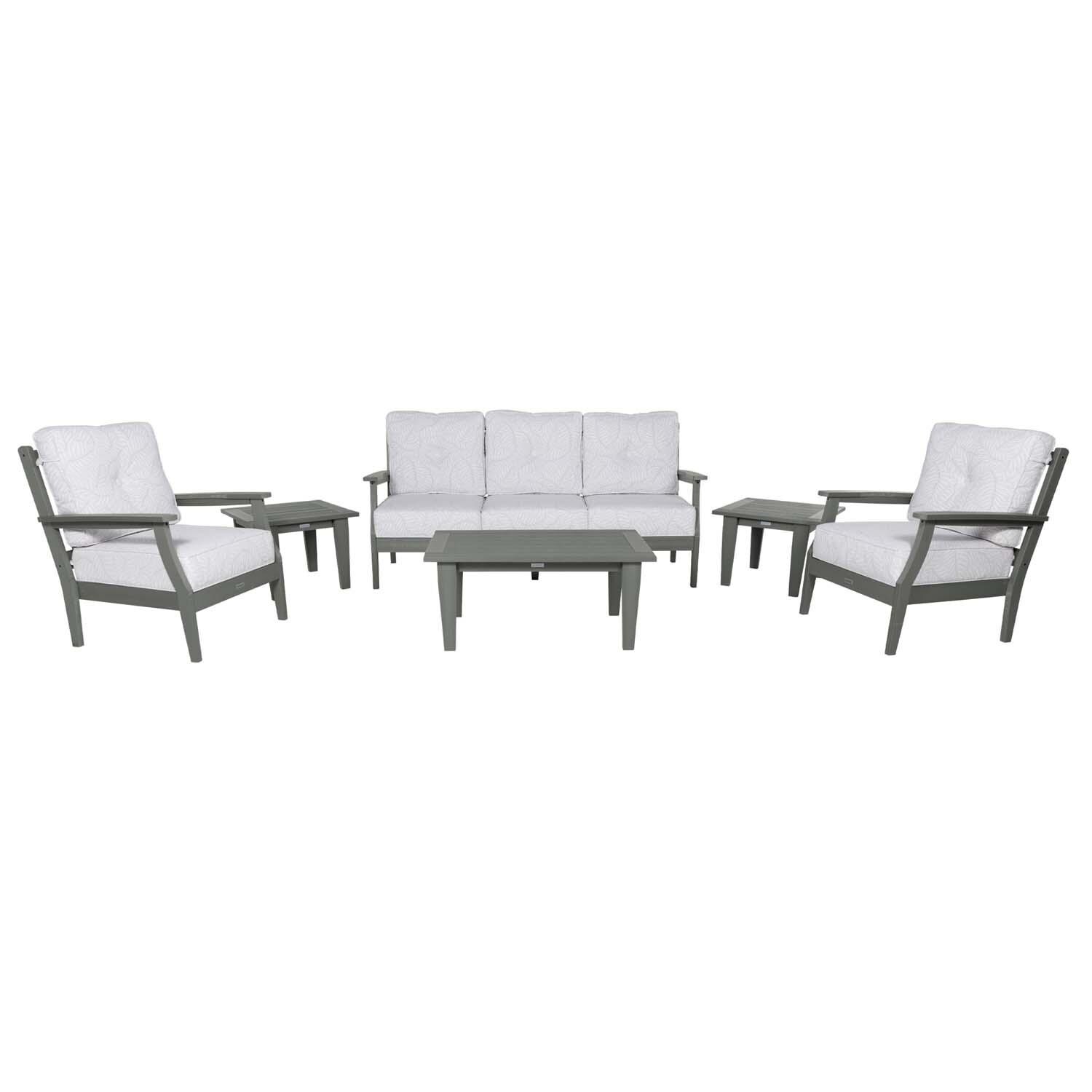 Blushing Bay 6 Pc Recycled Plastic Seating Set w/ Sofa in Lively Parchment/Coastal Teak by Lakeview Outdoor Designs - White Background thumbnail