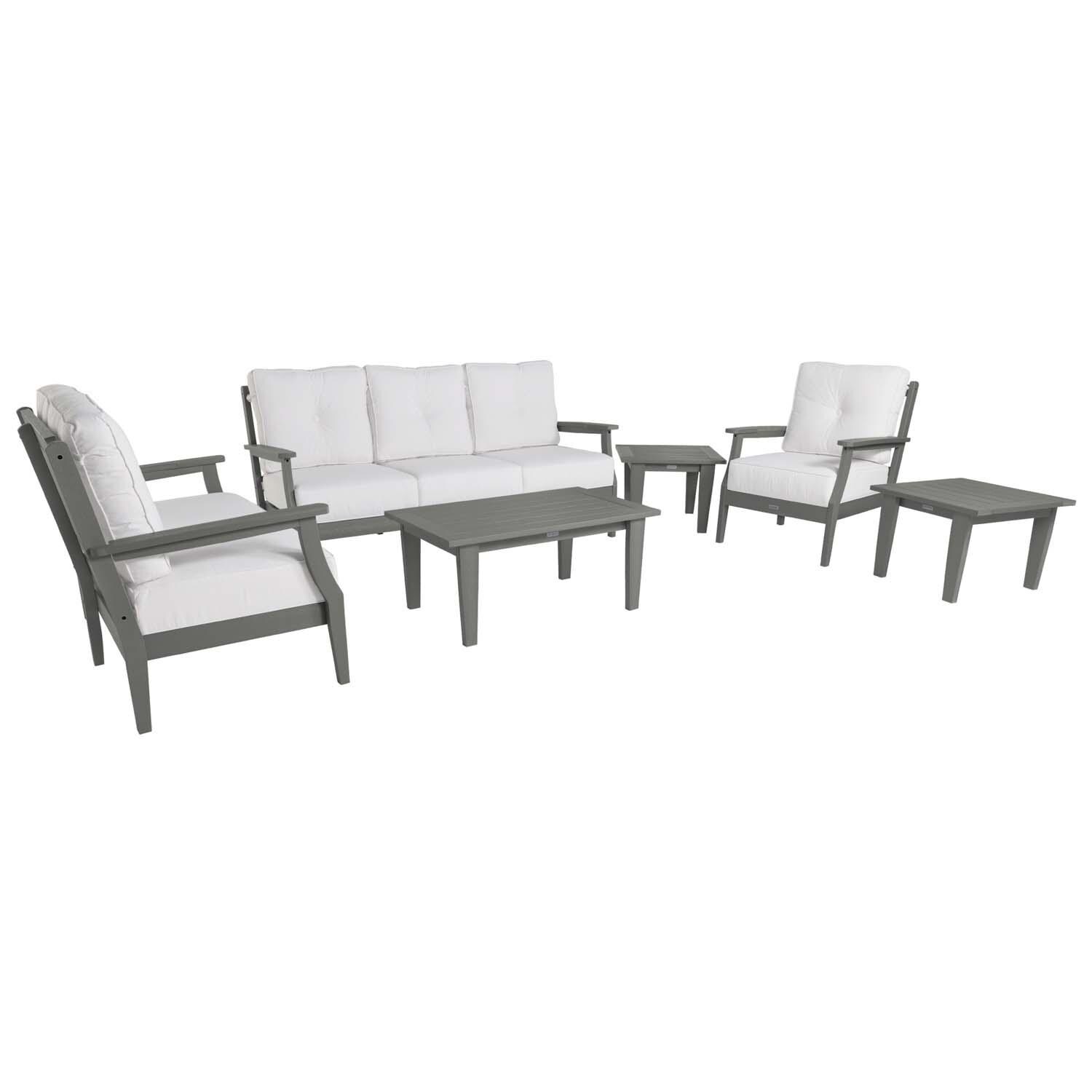 Blushing Bay 6 Pc Recycled Plastic Grand Seating Set in Bliss Linen/Coastal Teak by Lakeview Outdoor Designs - White Background thumbnail