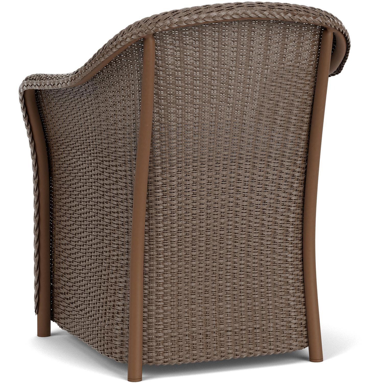 Lloyd Flanders Weekend Retreat Dining Armchair in Bark Finish W/ Demo Skyway Fabric - Back Left thumbnail