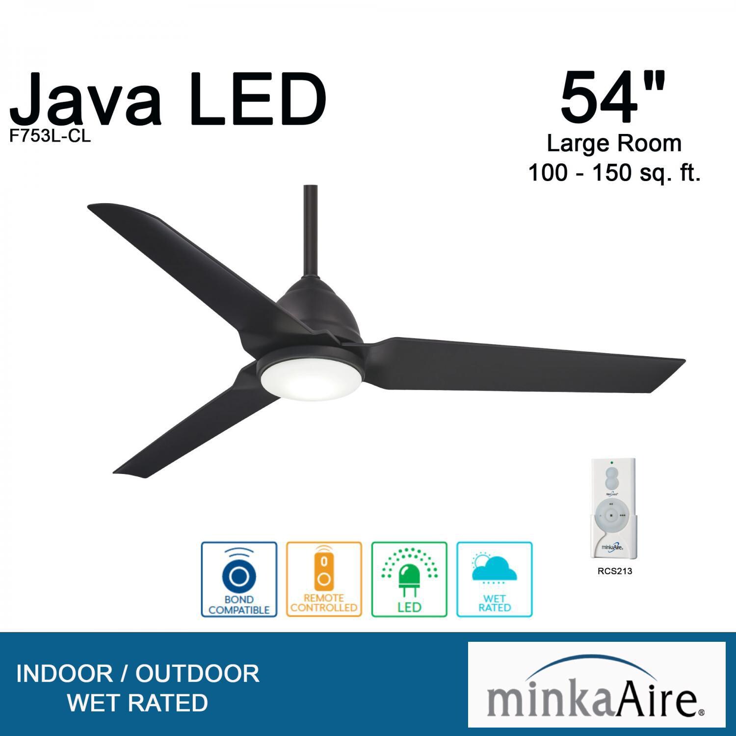 Minka-Aire F753L-CL Java 54-Inch 3-Blade Ceiling Fan in Coal Finish w/ Coal Blades & Etched Opal Glass - Overview thumbnail
