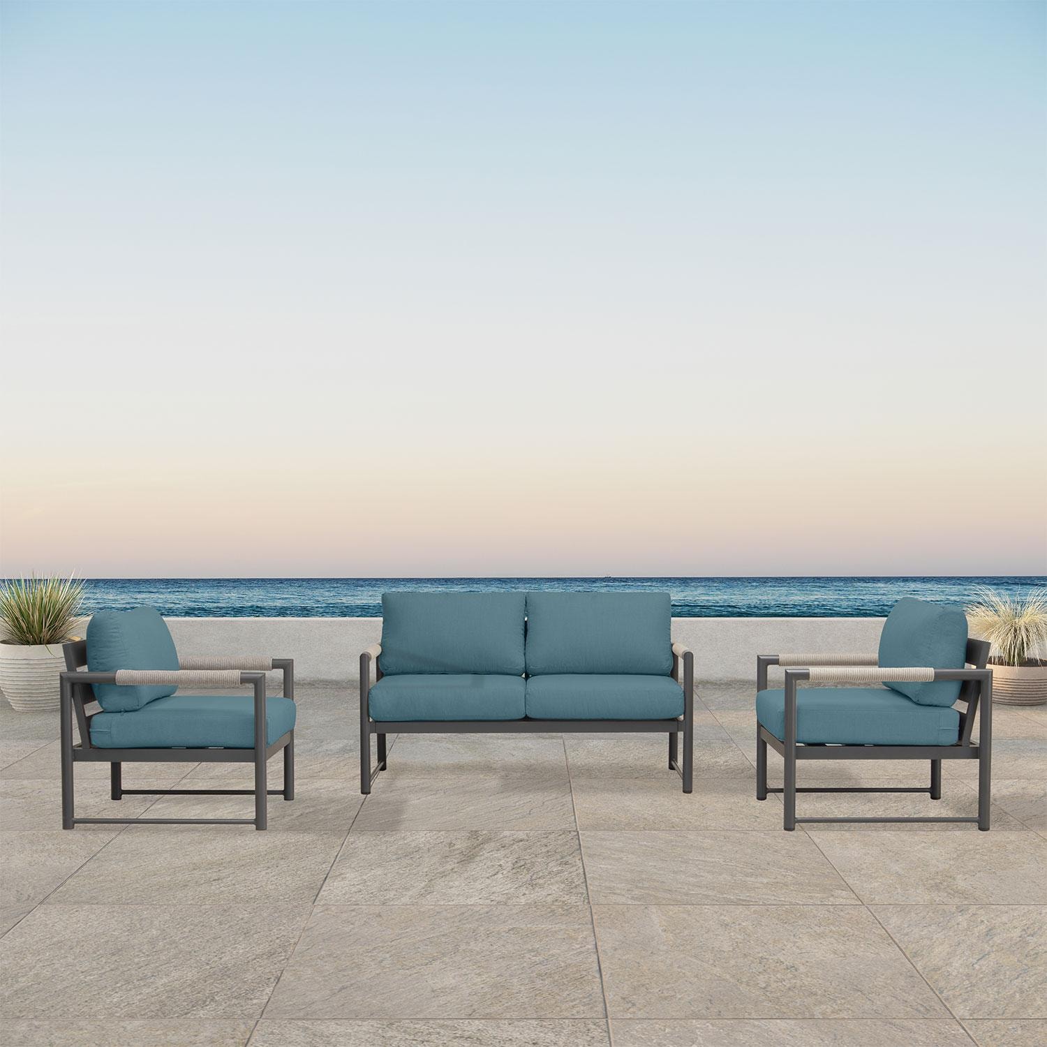 Avenue Bay 3 Pc Aluminum Seating Set in Slate/Cast Lagoon by Lakeview Outdoor Designs