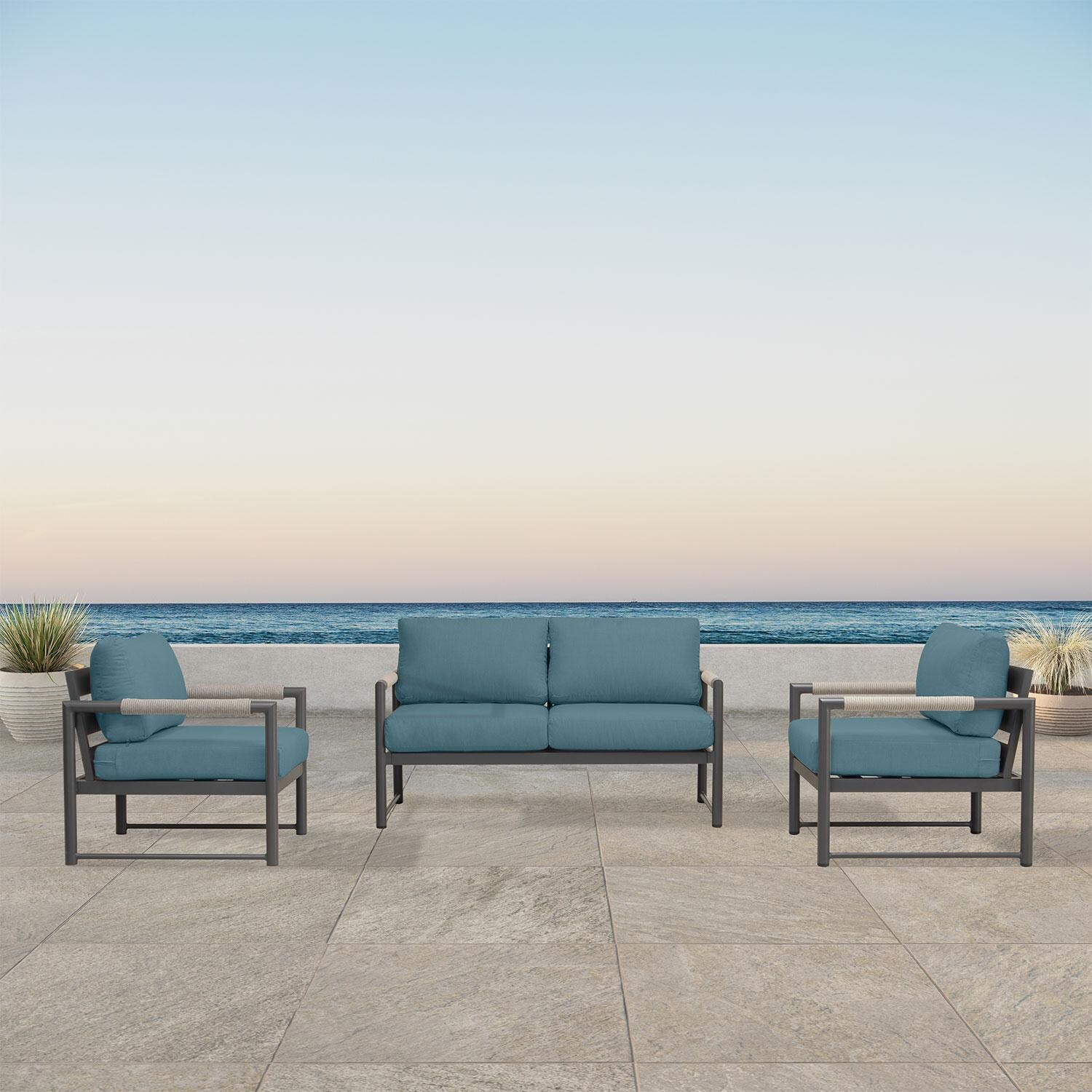 Avenue Bay 3 Pc Aluminum Seating Set in Slate/Cast Lagoon by Lakeview Outdoor Designs