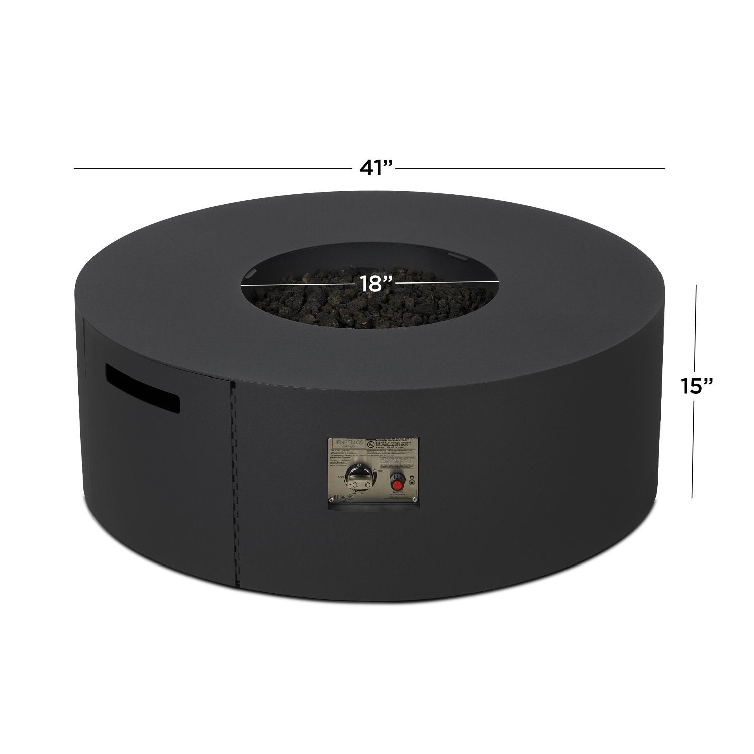 Covewood 41-in Round Aluminum Propane Fire Pit Table in Charcoal by BBQGuys Signature - Dimensional thumbnail