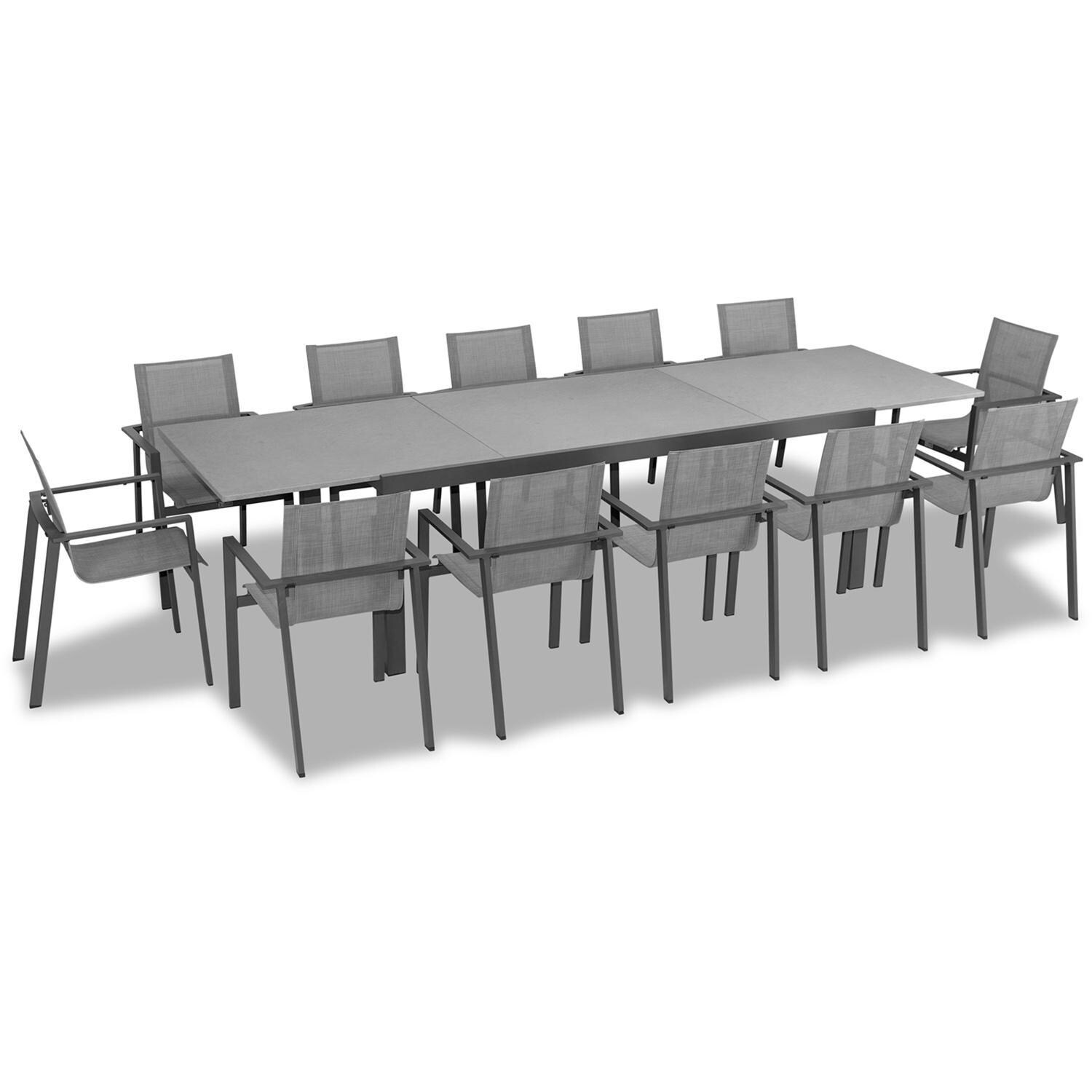 Spring Bay 13 Piece Extendable Dining Set in Slate/Concrete - Angled View - White Background thumbnail
