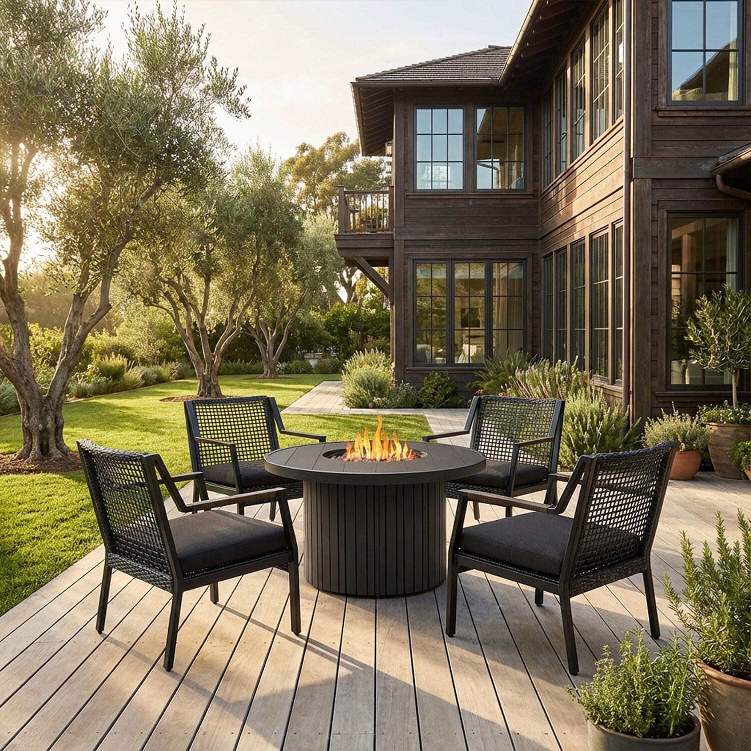 Rustic Bay 5 Pc Aluminum Fire Pit Seating Set in Black by Lakeview Outdoor Designs - Lifestyle thumbnail