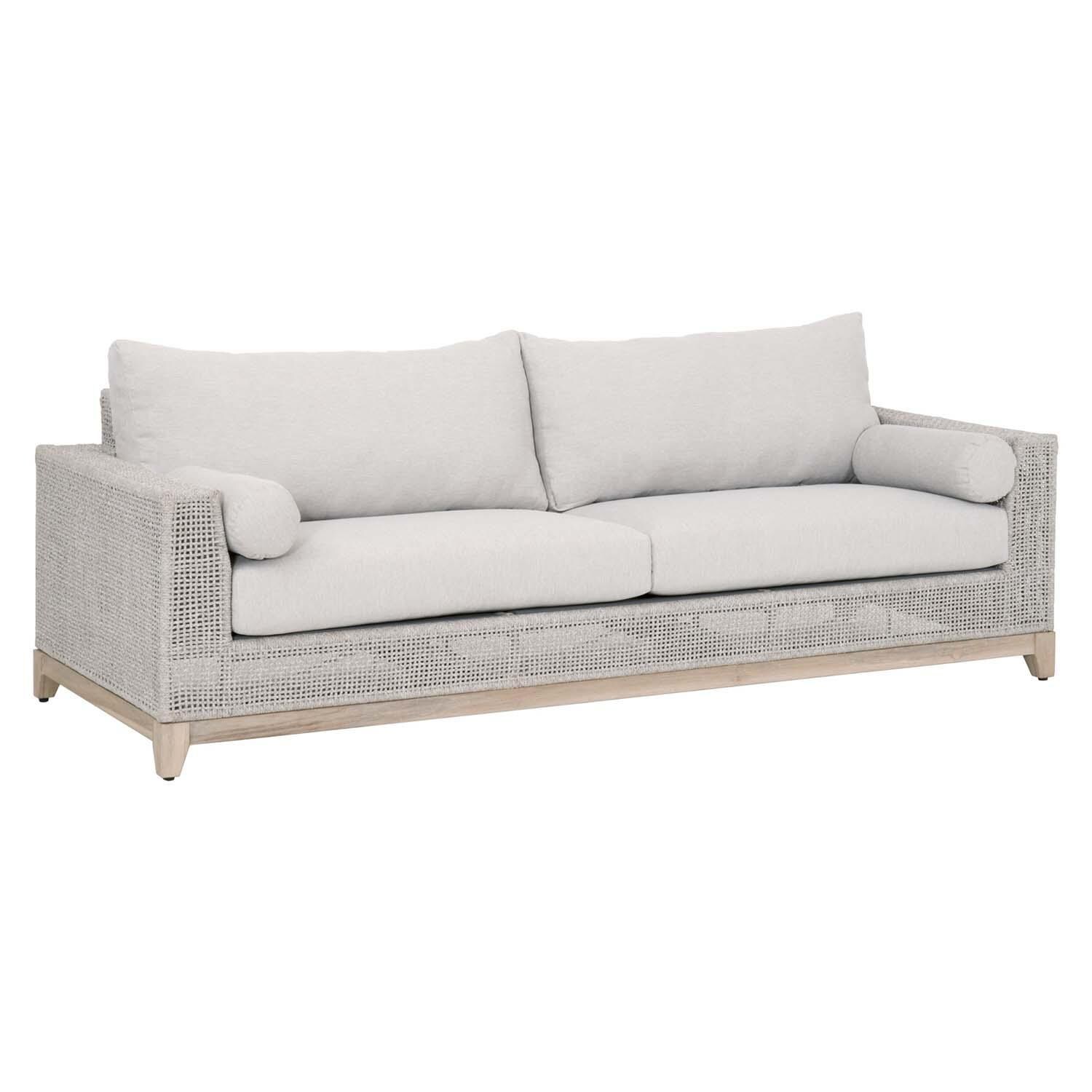 Lakeview Ranch Pointe 3 Person Woven Rope Sofa in Taupe & White - Angled View thumbnail