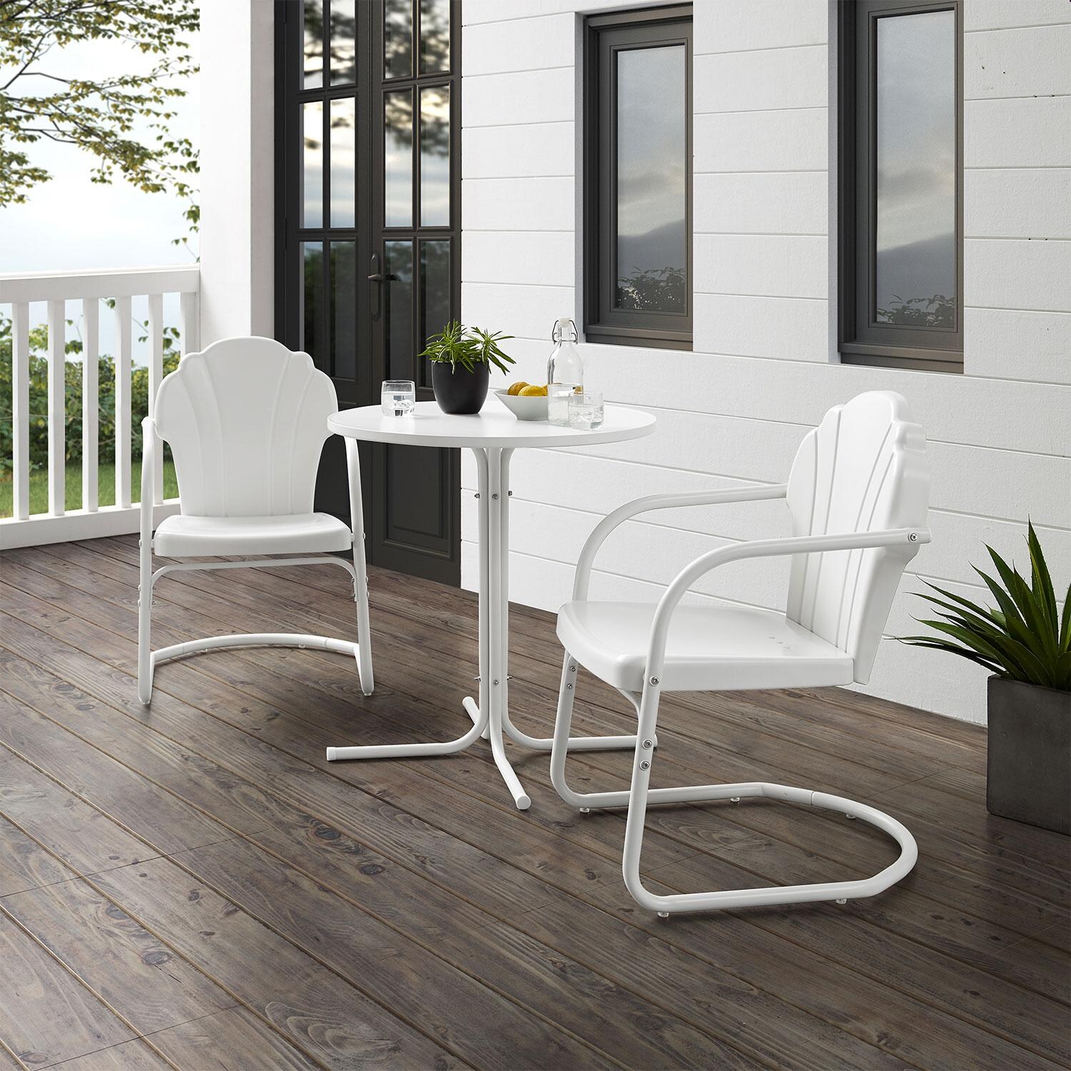 Ultimate Patio UP-32243WH 3Pc Retro Outdoor Bistro Set in White Satin - Angled On Patio - Lifestyle thumbnail