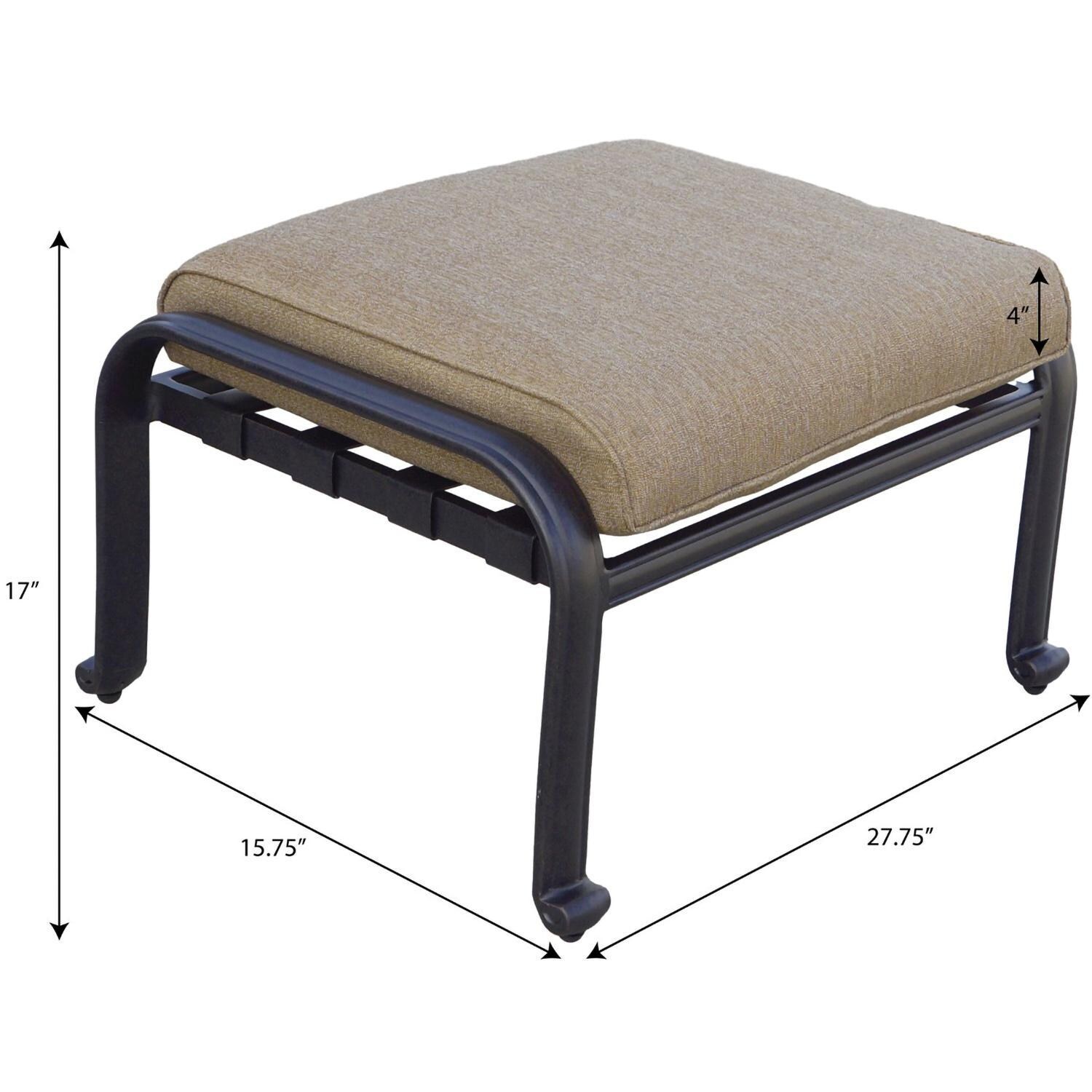 Darlee Ten Star 5-Piece Patio Propane Fire Pit Deep Seating Set with Cushions and 47 Inch Round Fire Pit Chat Table and Fireglass - Ottoman Dimensions - Dimensional thumbnail