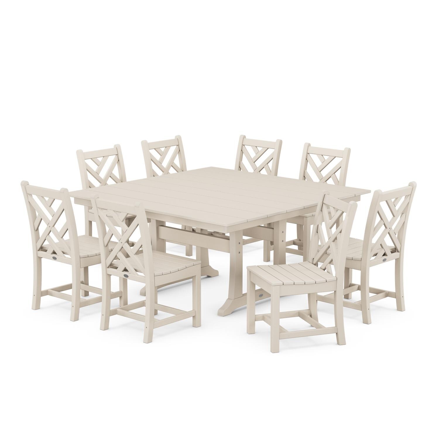 POLYWOOD Chippendale 9-Piece Farmhouse Trestle Dining Set - Sand