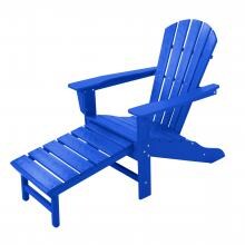 Palm Coast Recycled Plastic Wood Patio Adirondack Chair W/ Hideaway Ottoman By POLYWOOD - Pacific Blue