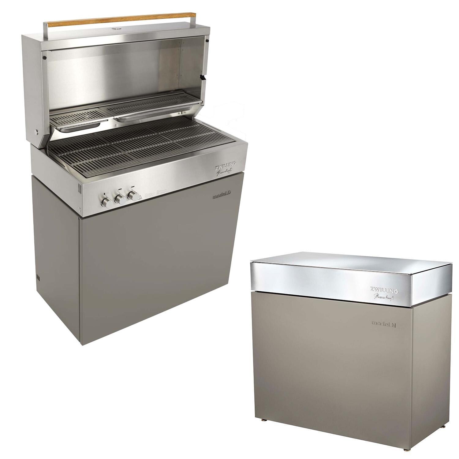 Flammkraft 1029541 Model D Freestanding Grill & Model M Prep Center Module - Taupe - White Background thumbnail