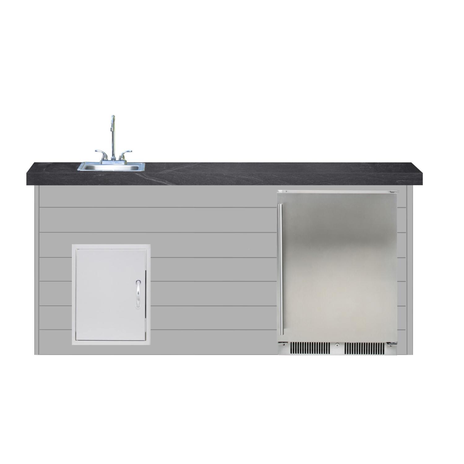 BBQGuys Signature 6ft Luxury Outdoor Island W/ Blaze Outdoor Rated Refrigerator & Summerset 15-Inch Sink - Light Gray Steel W/ Black Polished Granite thumbnail