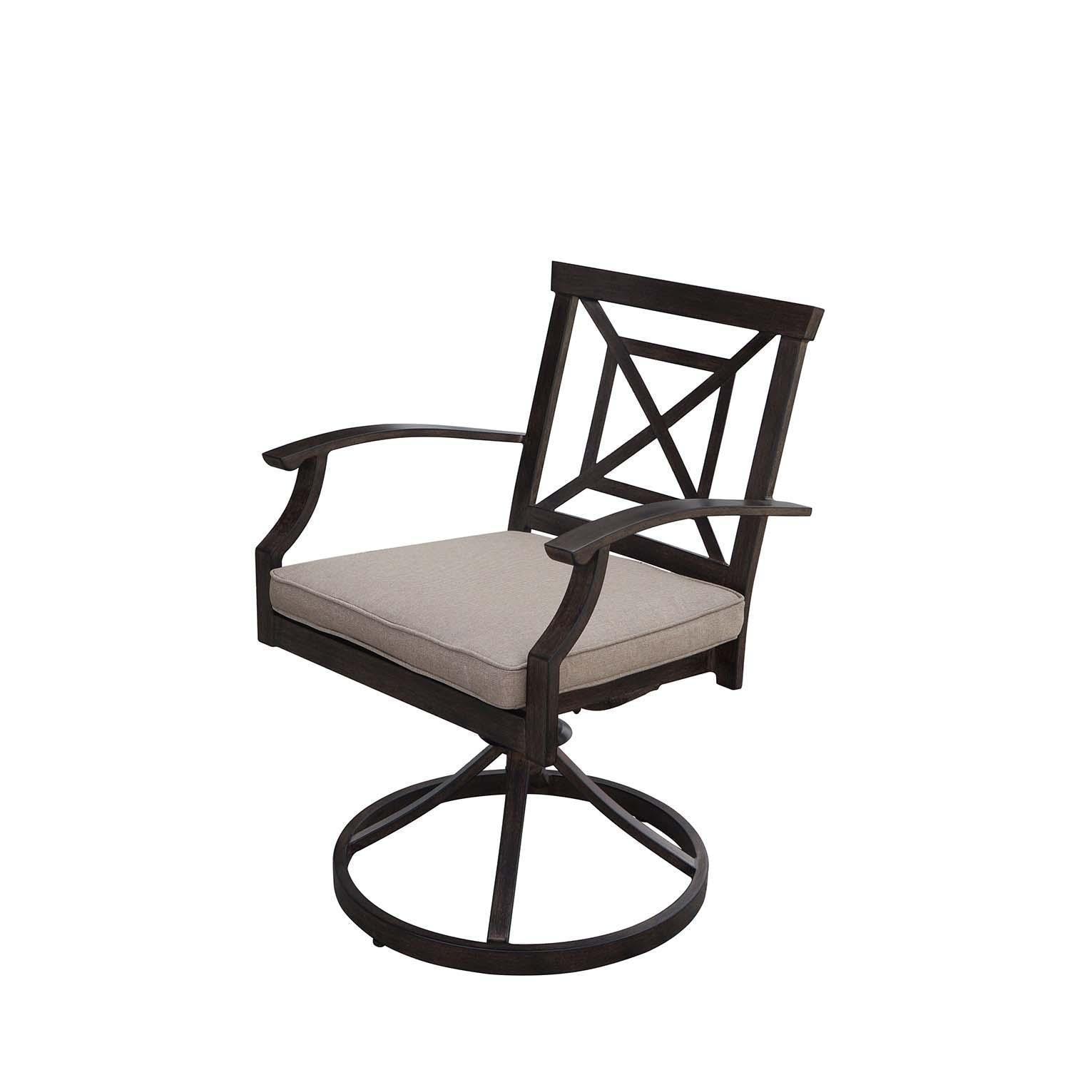 Atlantis 11 Pc Aluminum Dining Set w/ 118 Inch Table, Swivel Rockers, and Beige Cushions in Walnut By Darlee - Angled View Swivel Rocker - White Background thumbnail