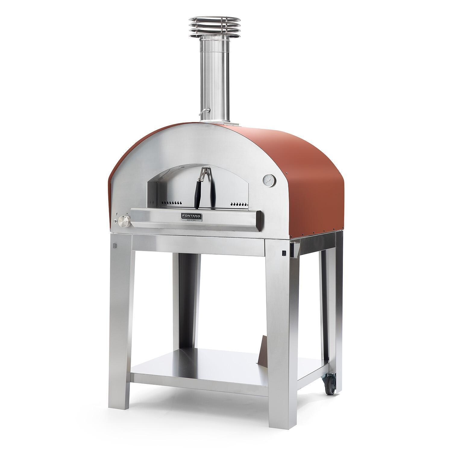 Fontana Forni FTFIR-H-R + FTCART-L Firenze Hybrid Pizza Oven on Cart - Red - Oven - White Background thumbnail