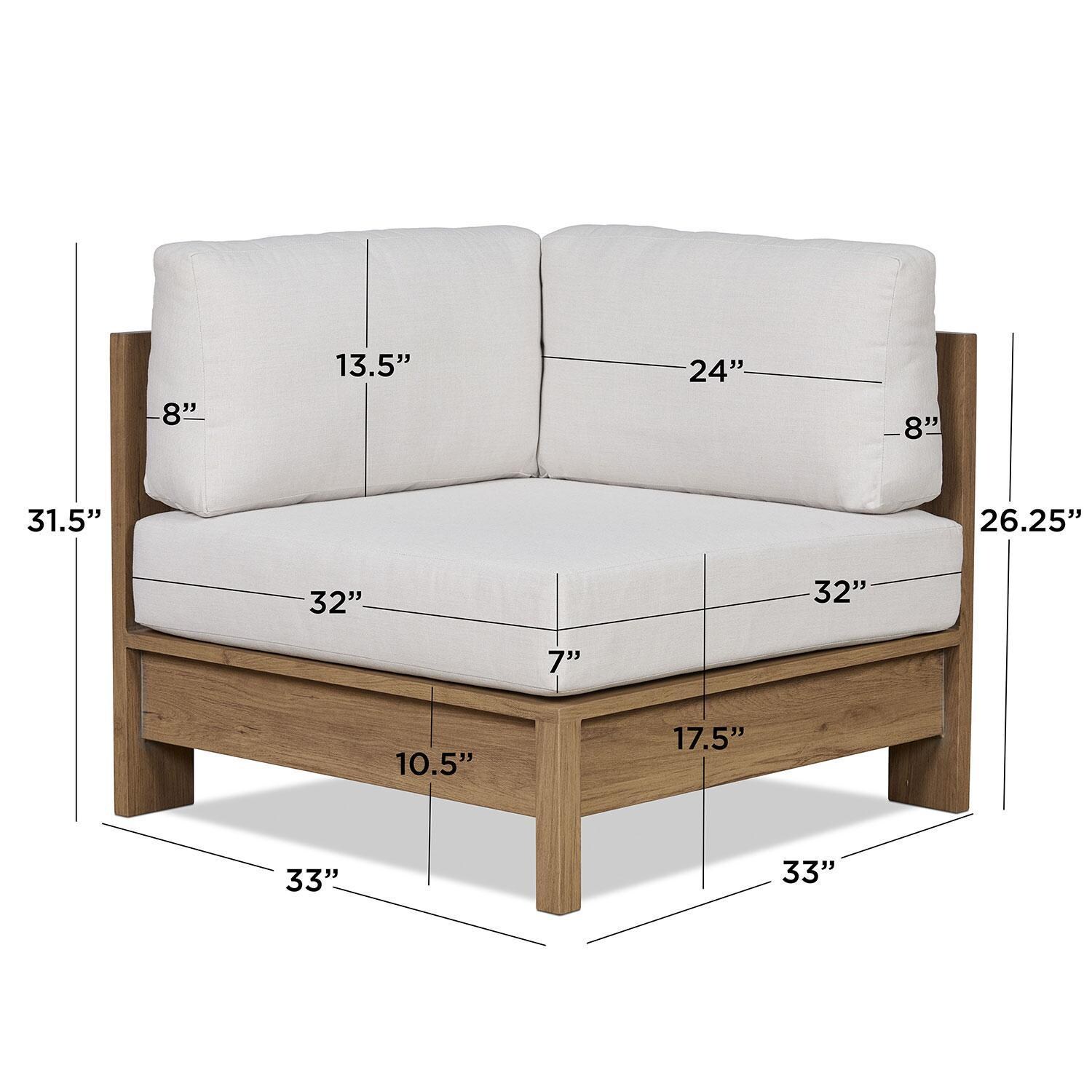 Heritage Outdoor 5 Pc Modular Sectional Sofa in Beechwood W/ Sunbrella Cushions by Lakeview Outdoor Designs - Corner Chair - Diagram - Dimensional thumbnail