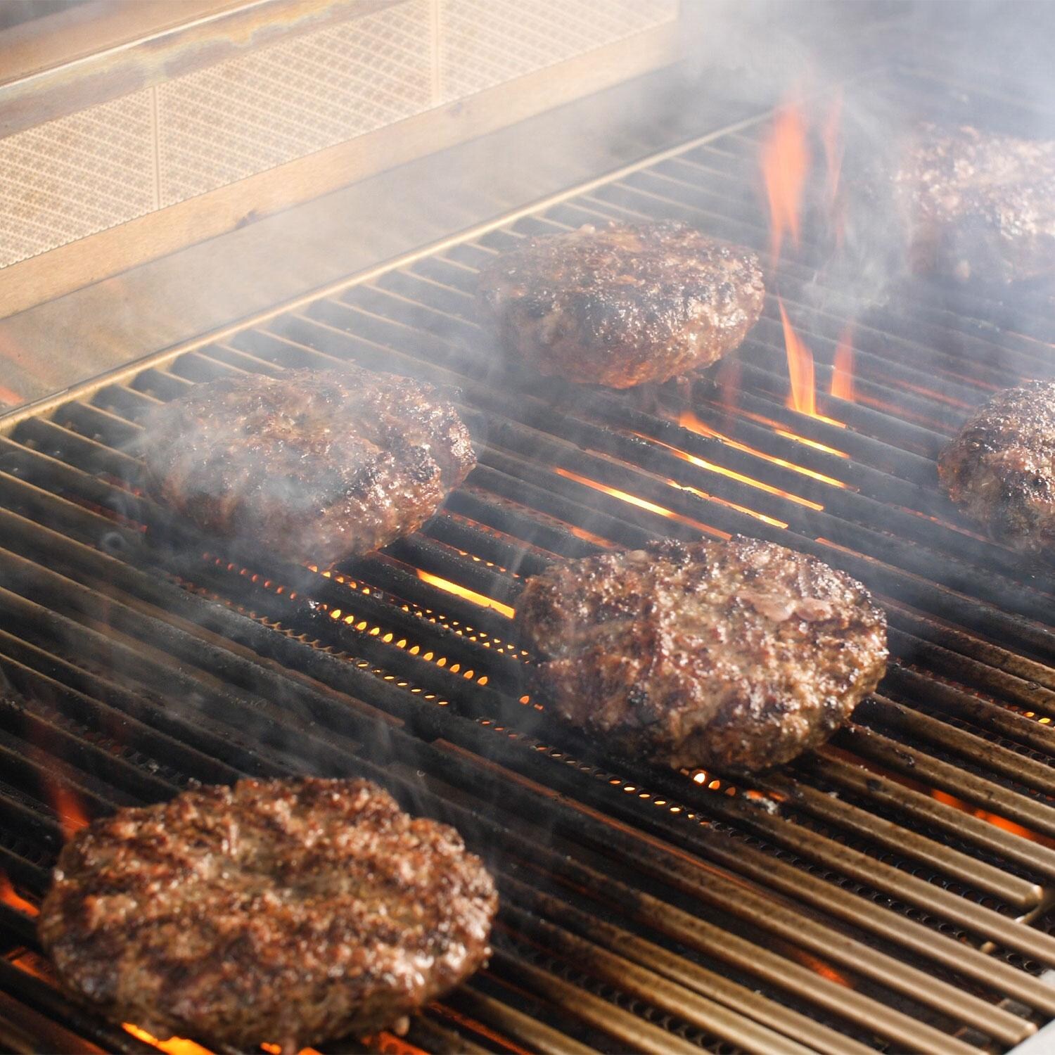 Blaze BLZ-5LTE3-LP Premium LTE+ 40-Inch 5-Burner Propane Grill With Rear Infrared Burner & Lift-Assist Hood - Burgers - Lifestyle thumbnail