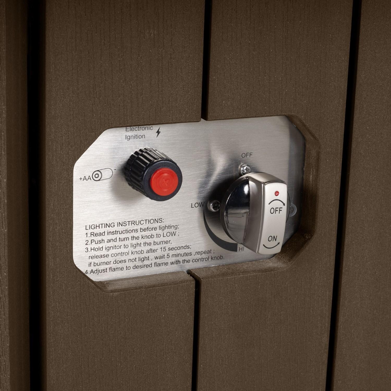 Harborview Octagonal Fire Pit Table in Weathered Acorn by Lakeview Outdoor Designs - Controls - Detail thumbnail