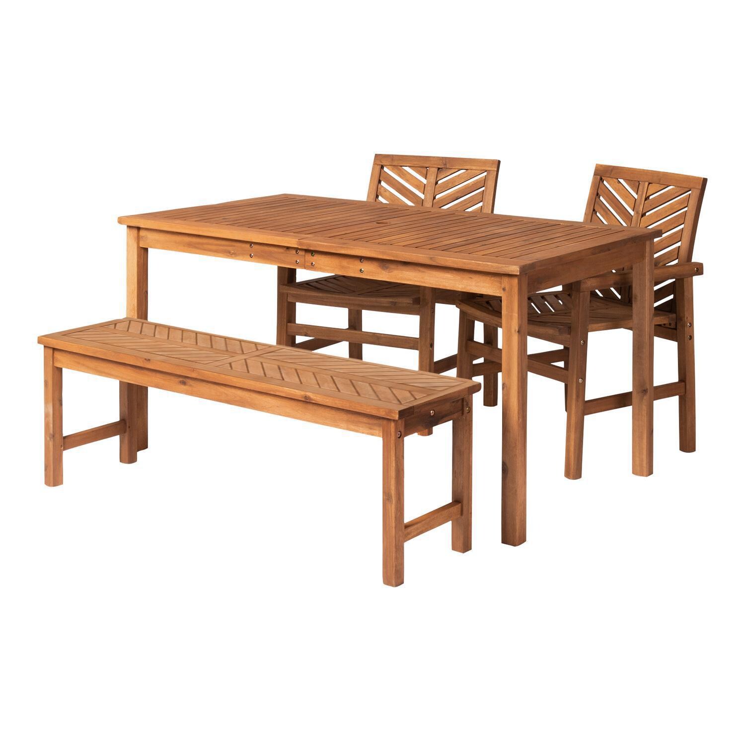 Ultimate Patio Wishlake 4 Piece Acacia Patio Dining Set W/ 60 X 32 Inch Rectangular Table - Brown - Angled View thumbnail
