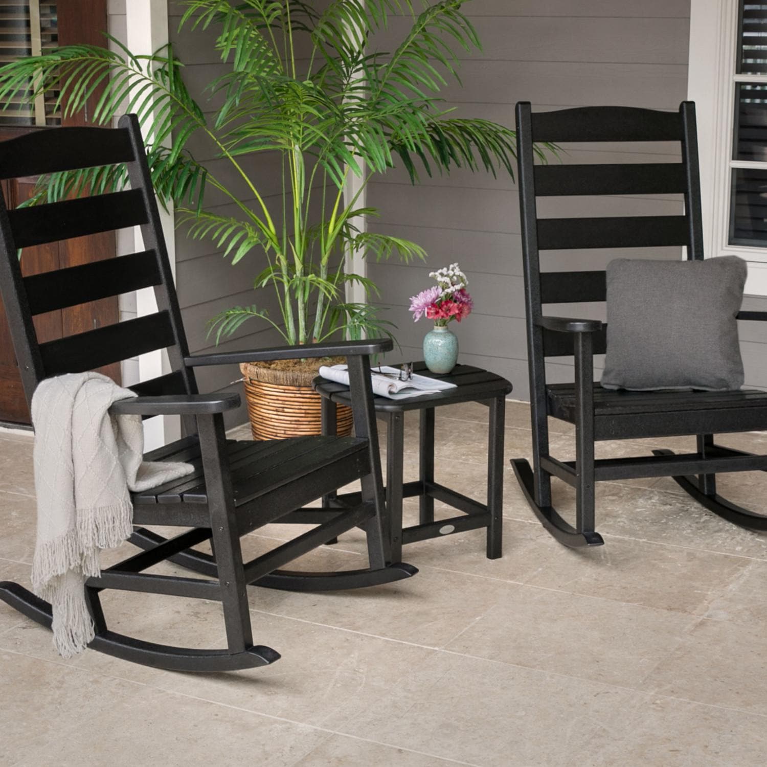 POLYWOOD Shaker 3-Piece Porch Rocking Chair Set - Black : BBQGuys