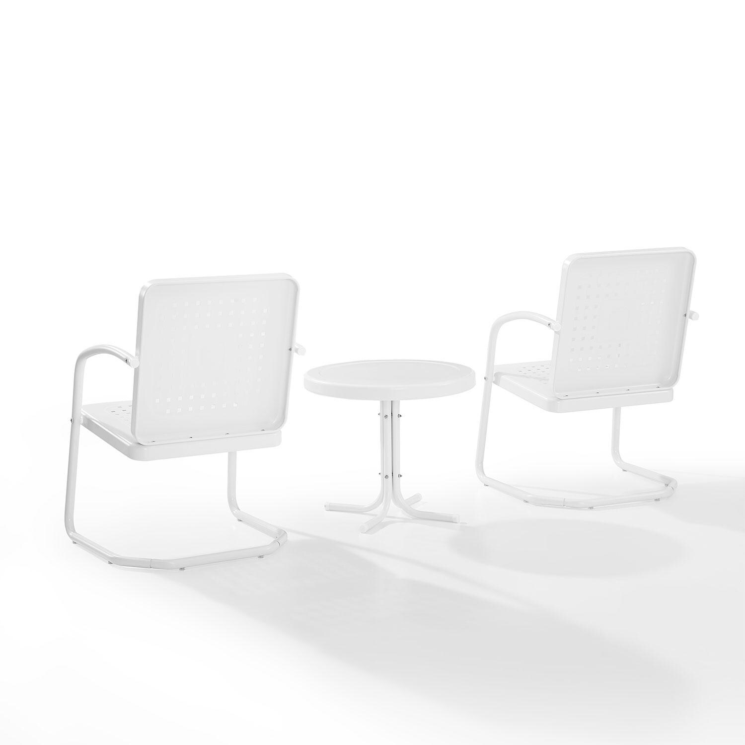 Ultimate Patio UP-32252WH 3Pc Retro Outdoor Chair Set in White Gloss W/ White Gloss Table - Rear - White Background thumbnail