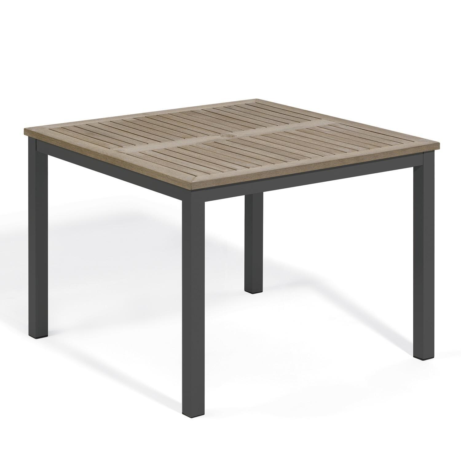 Oxford Garden Travira 40 Inch Carbon Aluminum Dining Table W/ Vintage Tekwood Table Top thumbnail