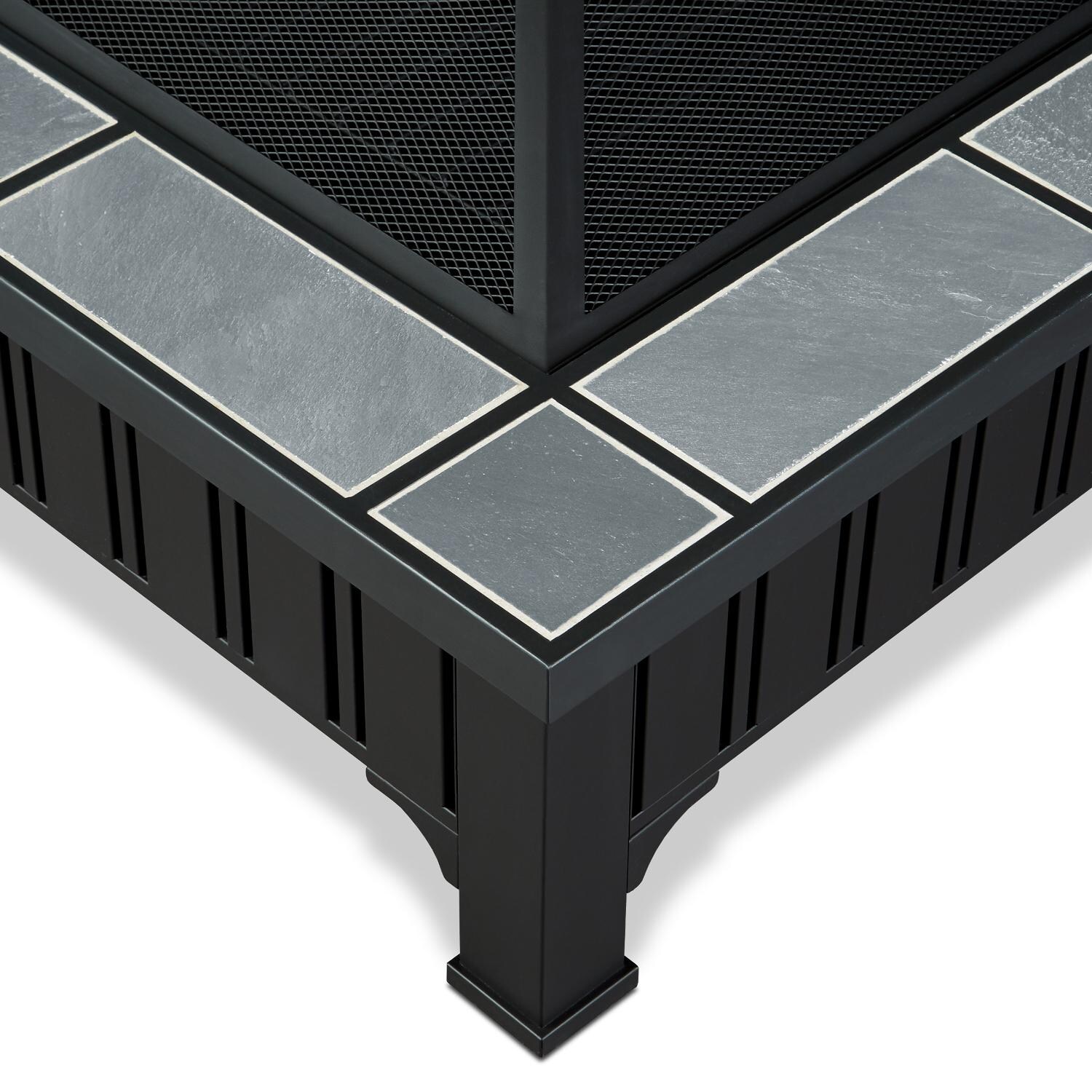 Real Flame Evans 43-Inch Rectangle Wood Burning Fire Pit - Black - Finish & Tile Detail thumbnail