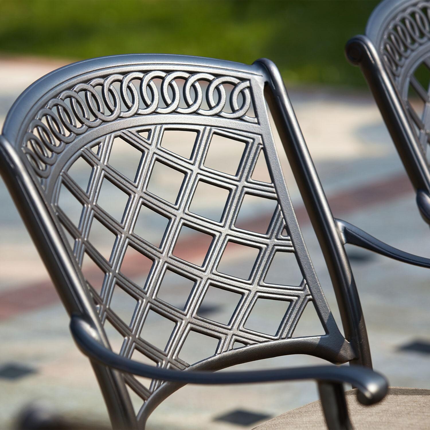 Darlee Sedona 3 Piece Cast Aluminum Patio Bistro Set W/ Swivel Rockers - Antique Bronze - Back Rest - Detail thumbnail