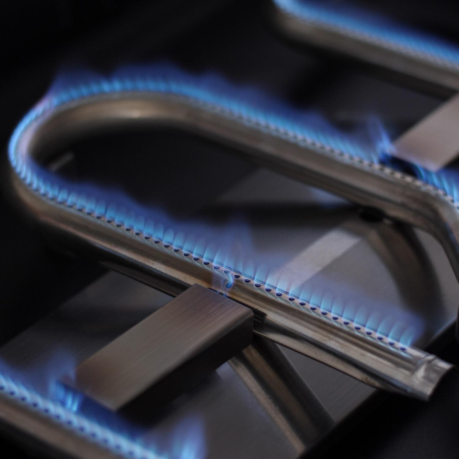 Everdure By Heston Blumenthal HBG3MUS FURNACE 52-Inch 3-Burner Propane Gas Grill With Stand - Burners Lit - Close Up thumbnail