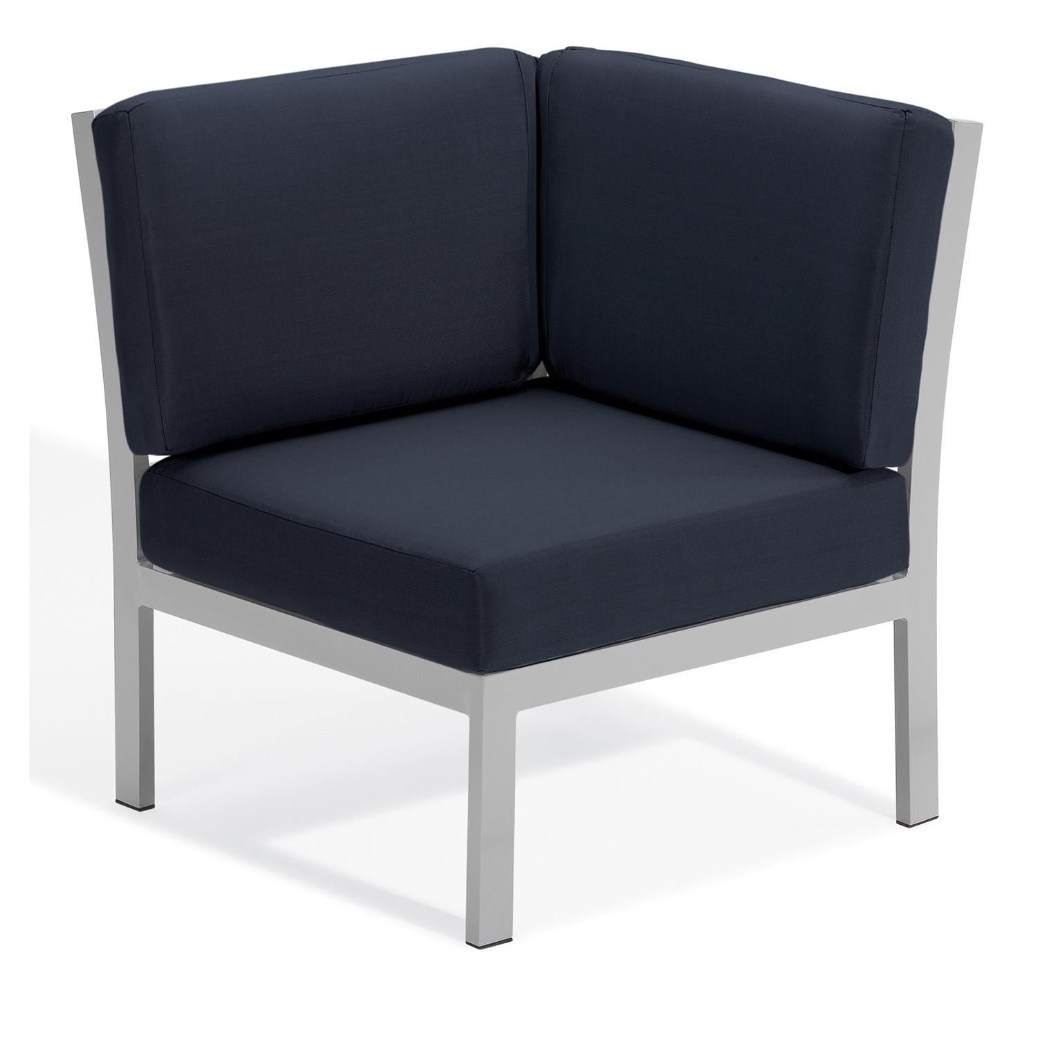 Oxford Garden Travira Aluminum Sectional Corner Club Chair in Flint/Midnight Blue by - TVCN-MB-PC.F