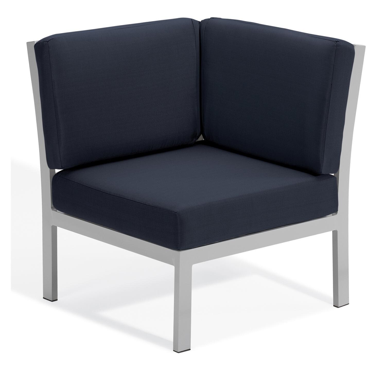 Travira Aluminum Sectional Corner Club Chair in Flint/Midnight Blue by Oxford Garden