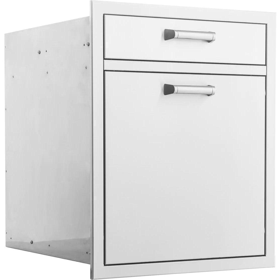 BBQGuys Signature 20-in Contempo/Traditional Stainless Steel Single Drawer With Roll-Out Trash & Recycling Bin Combo - Angled View - White Background