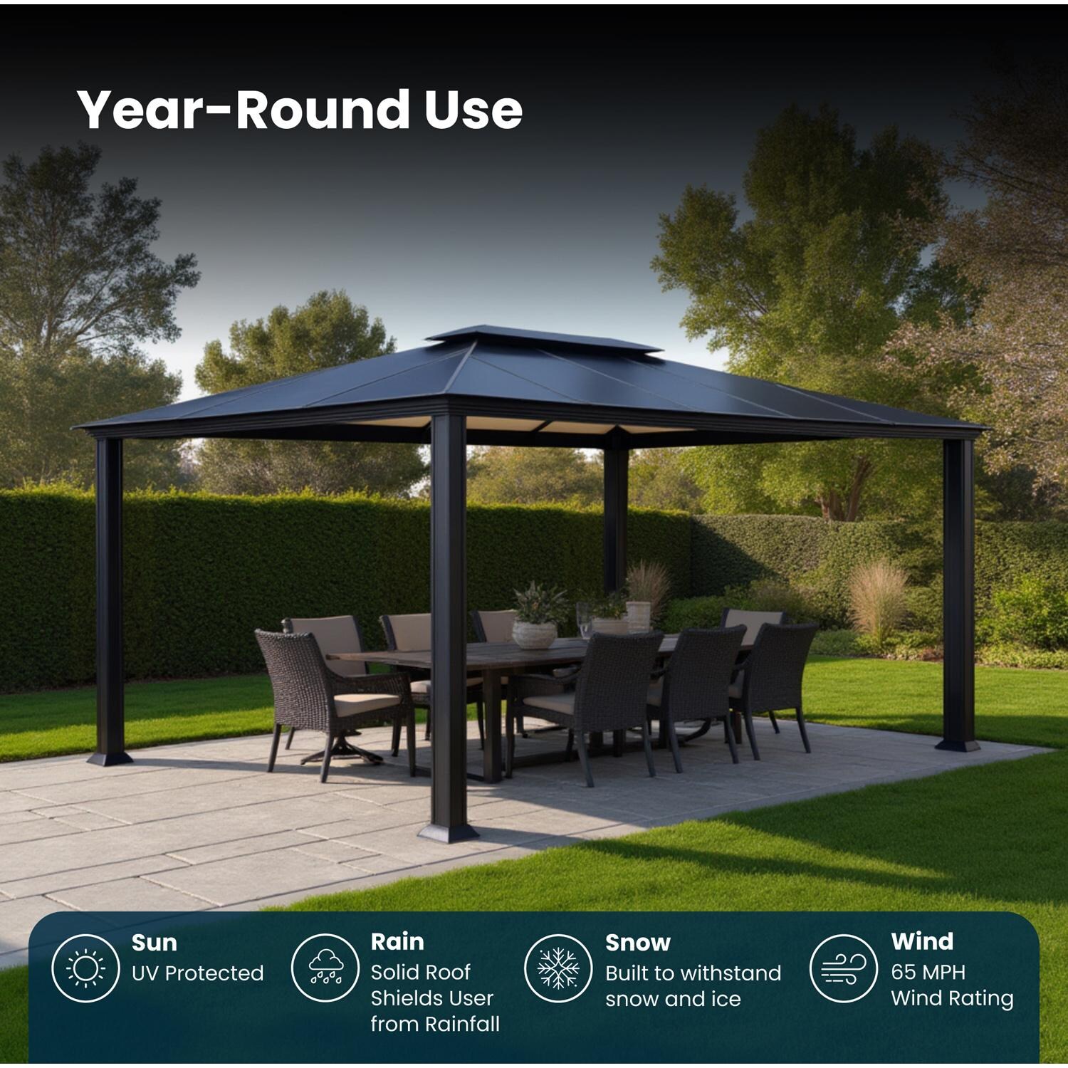 Paragon Outdoor GZ3-1216 Santa Monica 12' x 16' Aluminum Hard Top Gazebo - Year-Round Use - Detail thumbnail