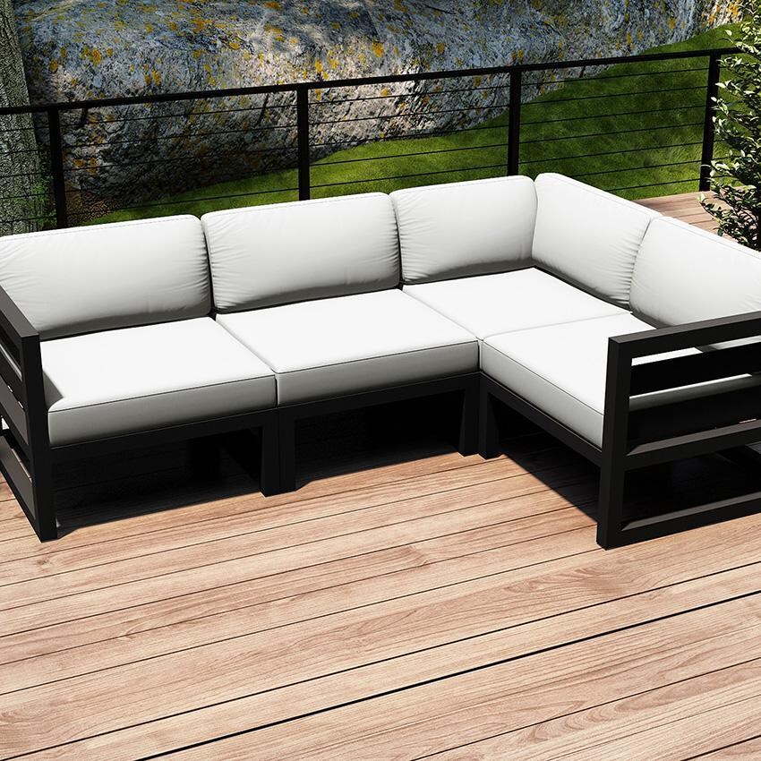 Misty Cove 4 Pc Aluminum Seating Set w/ Sectional in Slate/Canvas Natural by Lakeview Outdoor Designs