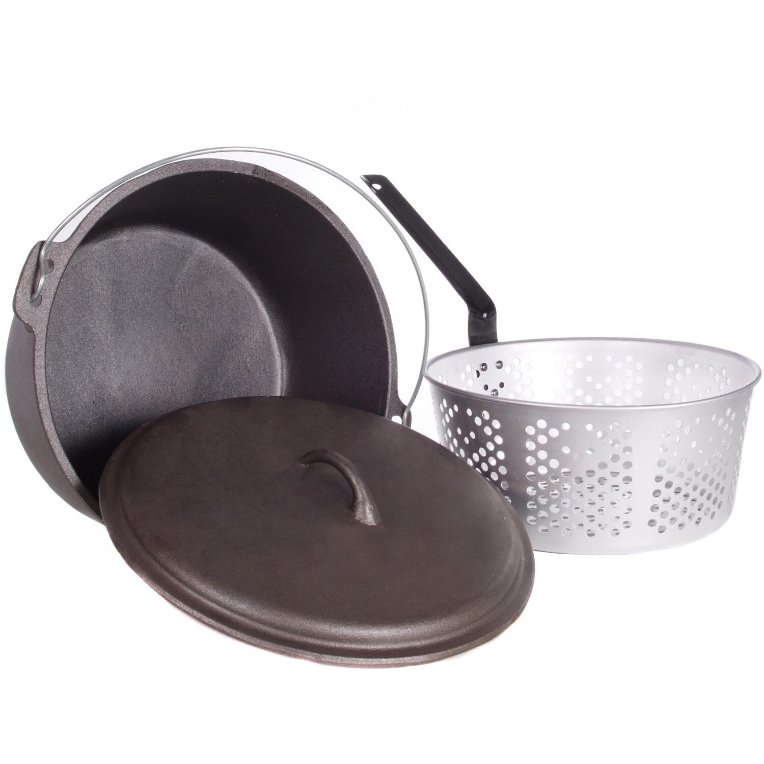 Cajun Cookware 9-Quart Unseasoned Cast Iron Dutch Oven With Fry Basket - Inside View thumbnail