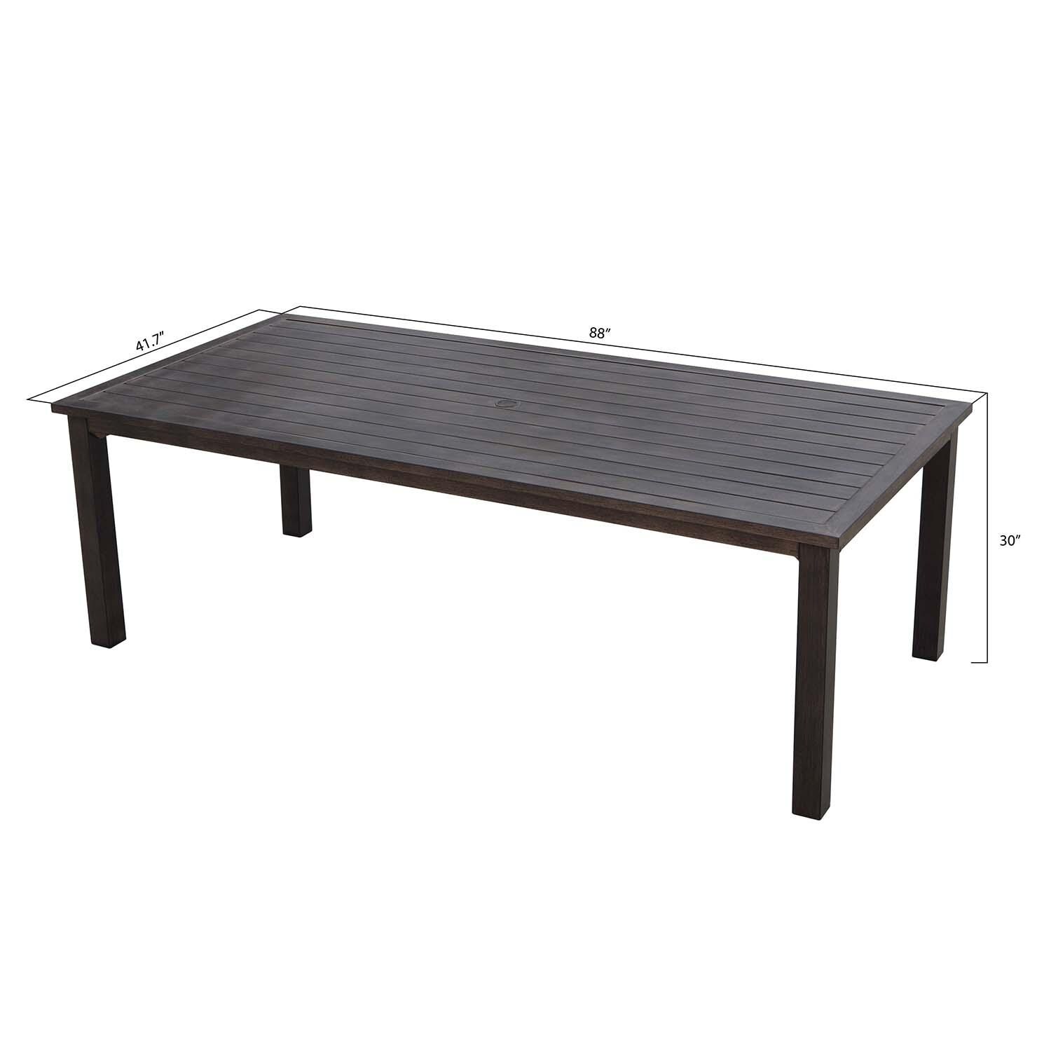 Atlantis 9 Pc Aluminum Dining Set w/ 88 Inch Table and Spa Cushions in Walnut By Darlee - Dimensional thumbnail