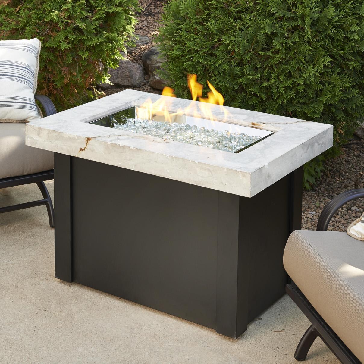 The Outdoor GreatRoom Company Providence 32-Inch Rectangular Propane Gas Fire Pit Table with 24-Inch Crystal Fire Burner - White - PROV-1224-WO-K