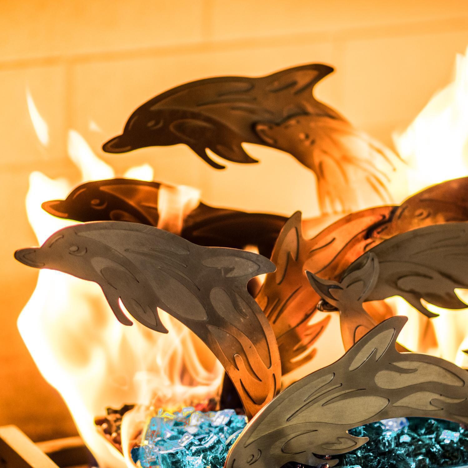 Alpine Flame Dolphin Seascape Fireplace Sculpture - Detail thumbnail