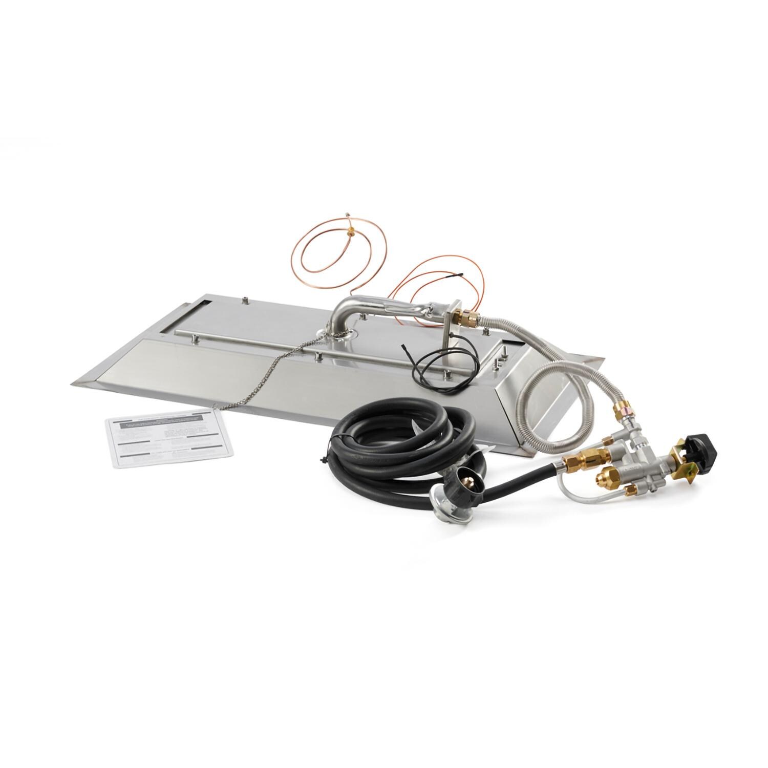 The Outdoor GreatRoom Company CFP1224-K Crystal Fire Plus 24 Inch Drop-In Rectangle 55,000 BTU Propane Fire Pit Burner Kit - Stainless Steel - Bottom - White Background thumbnail